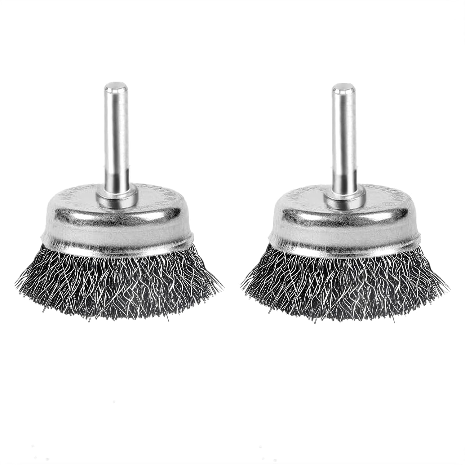 2 Inch Wire Cup Brush Set for Drill - 1/4 Inch Round Shank Abrasive Wire Cup Brush - Stainless Steel Crimped Carbon Steel Brush for Rust,Cleaning,Deburring,Removing Paint