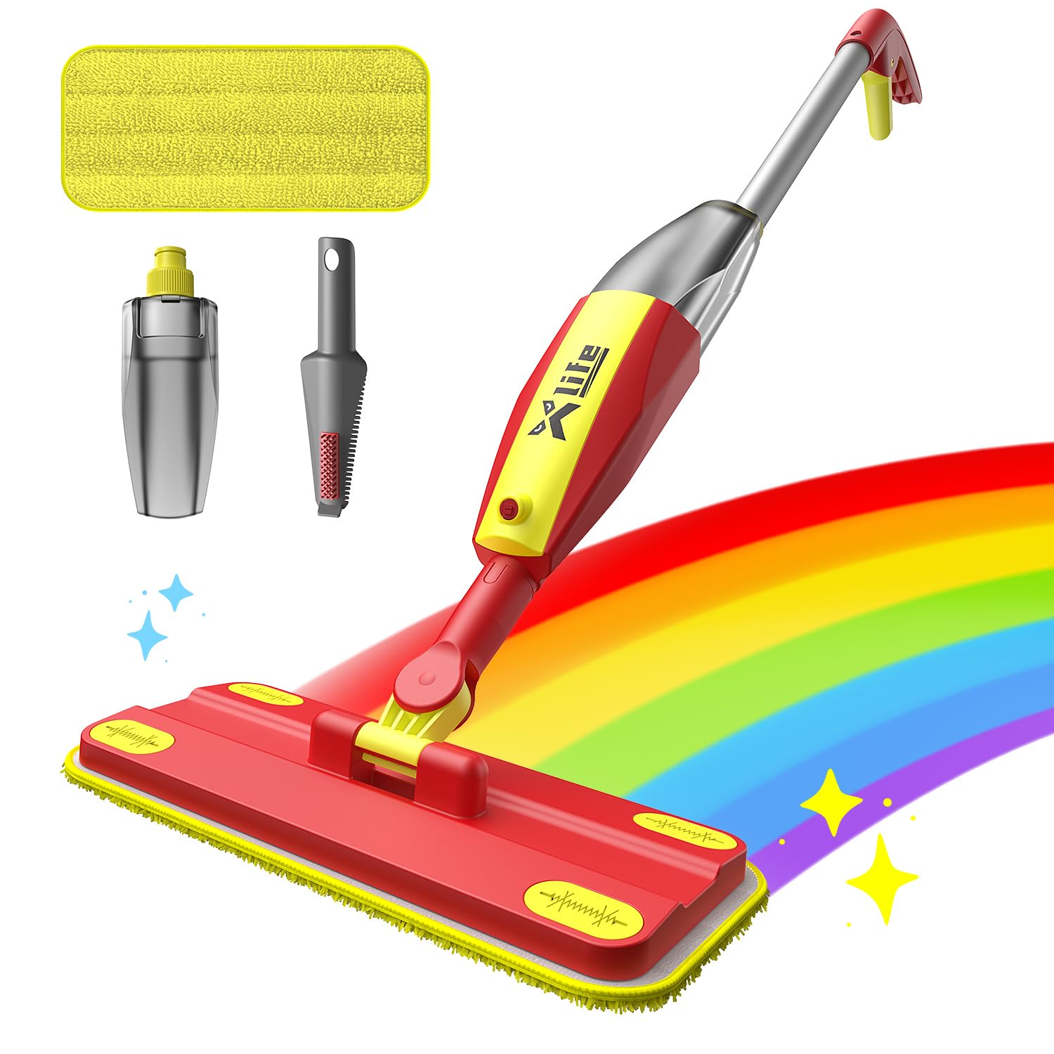 Xlife Toy Spray Mop for Kids - Pretend Play Housekeeping Toys for Ages 4-8-Red