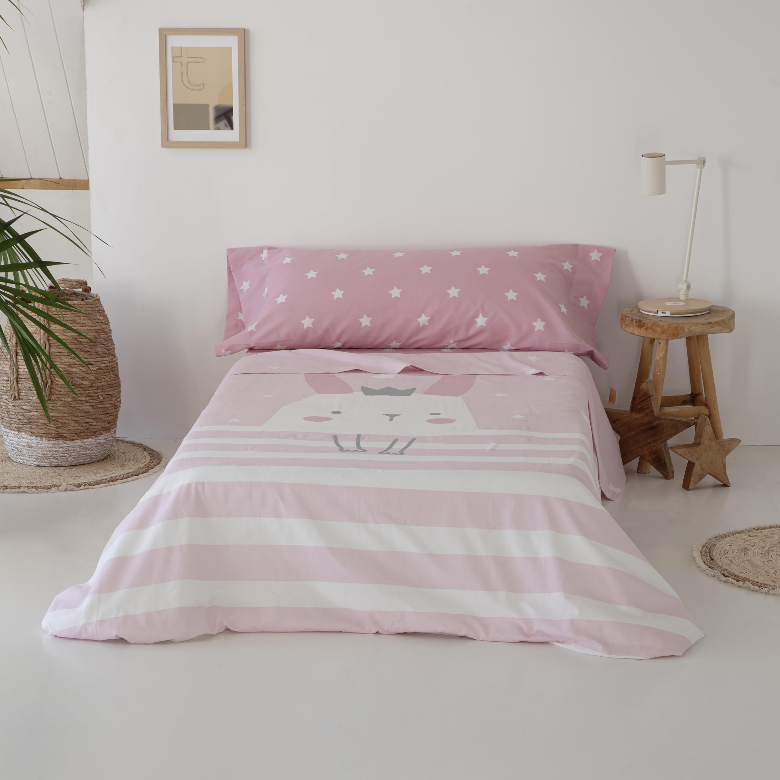COTTON ARTean Juego de sabanas Infantil/Juvenil KATUA Cama de 90 x 190/200. 50% ALGODÓN-50% Poliester. Incluye: SÁBANA ENCIMERA + 1 Funda DE Almohada + SÁBANA Bajera Ajustable. Color Salmon