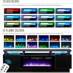 Oneinmil 70" Cheminée TV Reste avec 36" Cheminée électrique,LED Centre de divertissement léger,2 Niveau TV Console Stand pour téléviseurs Jusqu'à 80",Cheminée pour le salon TV Stand, noir