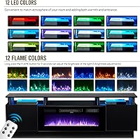 Vista 4 de oneinmil Soporte de consola de TV de 2 niveles con chimenea eléctrica de 36 pulgadas, centro de entretenimiento con luz LED para televisores