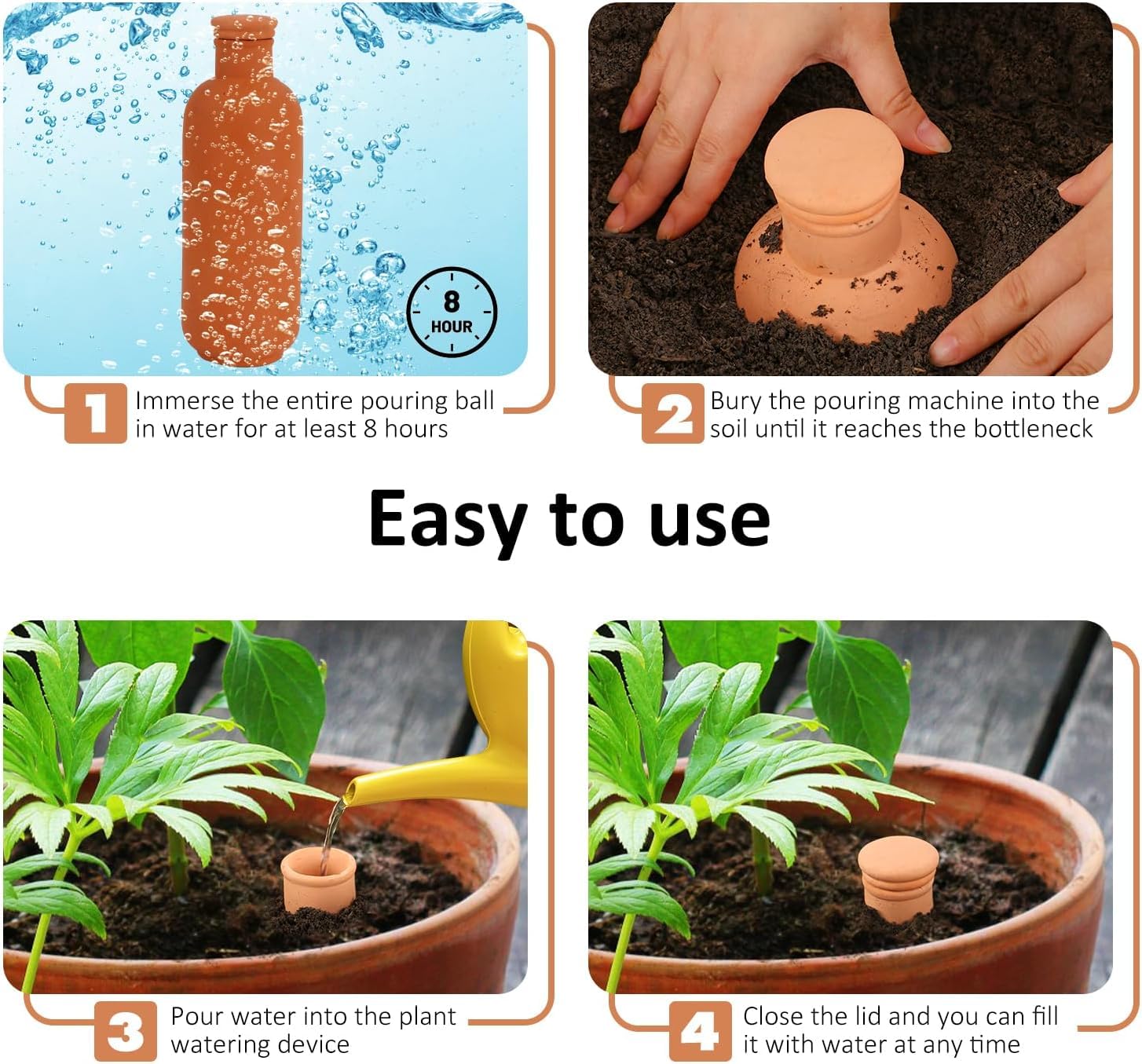 Lot de 3 bouteilles à arrosage automatique en terre cuite pour plantes en