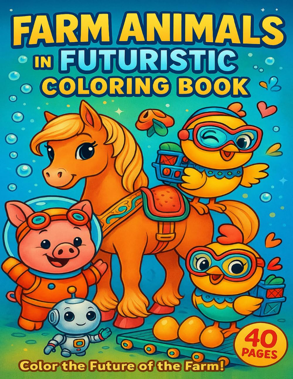 Farm Animals in Futuristic Settings Coloring Book: A sci-fi adventure coloring book featuring cows, pigs, chickens, and barn animals in space, cyber farms, and futuristic worlds.