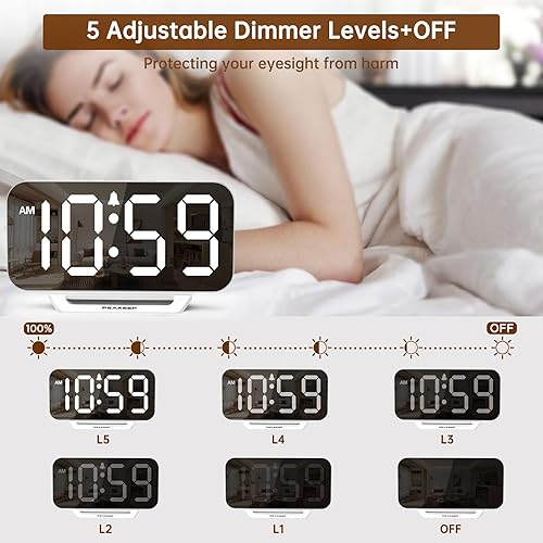 Miniatura 4 de Peakeep Slim Digital Mirror Aesthetic Alarm Clock for Bedrooms Desk Decor, Plug in Electric Big LED Modern Small Clock for Office Living Room,
