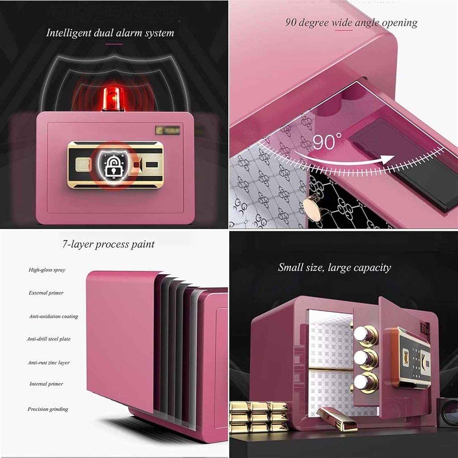 Security Biometric (Touch Screen Fingerprint Password) (Color : Gold) Safe