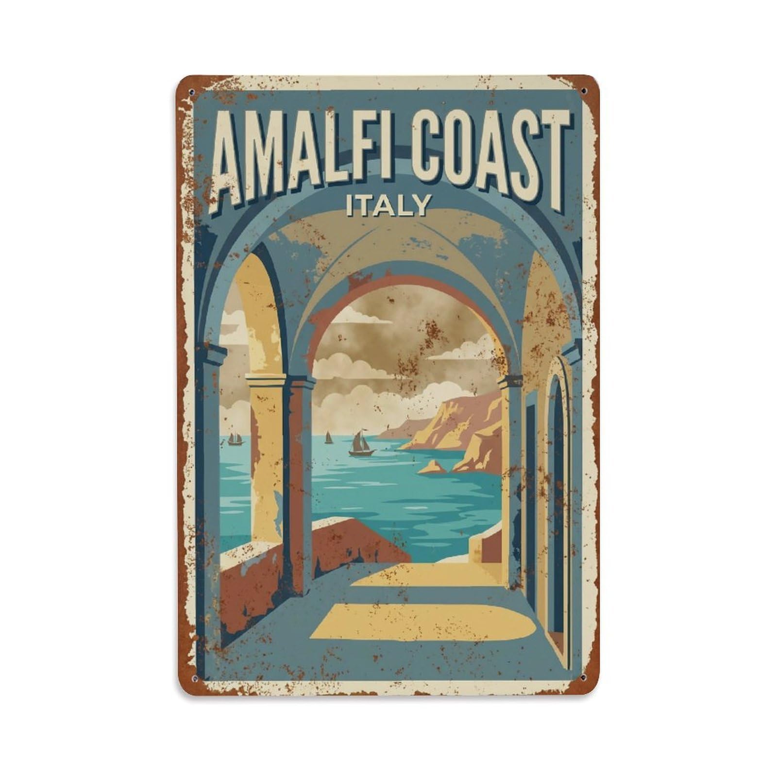 Vintage Travel Breezeway Italy Arched Metal Tin Sign