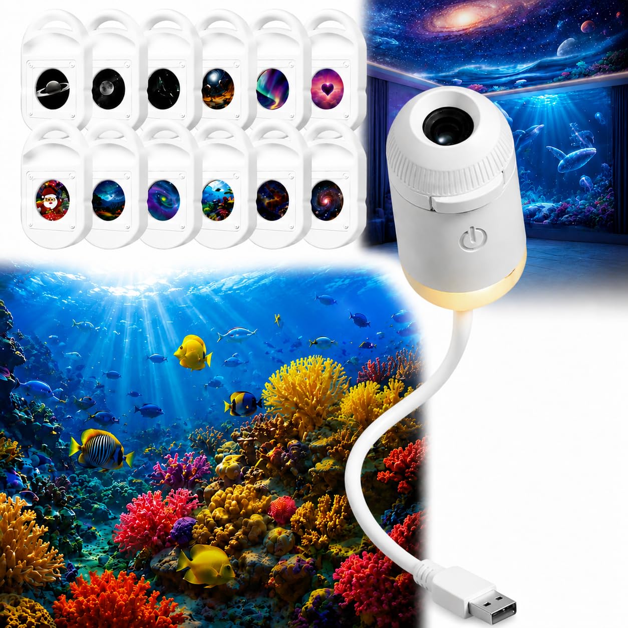 HD Smart Dynamic 5D Holographic Night Light Projector, Galaxy Projector