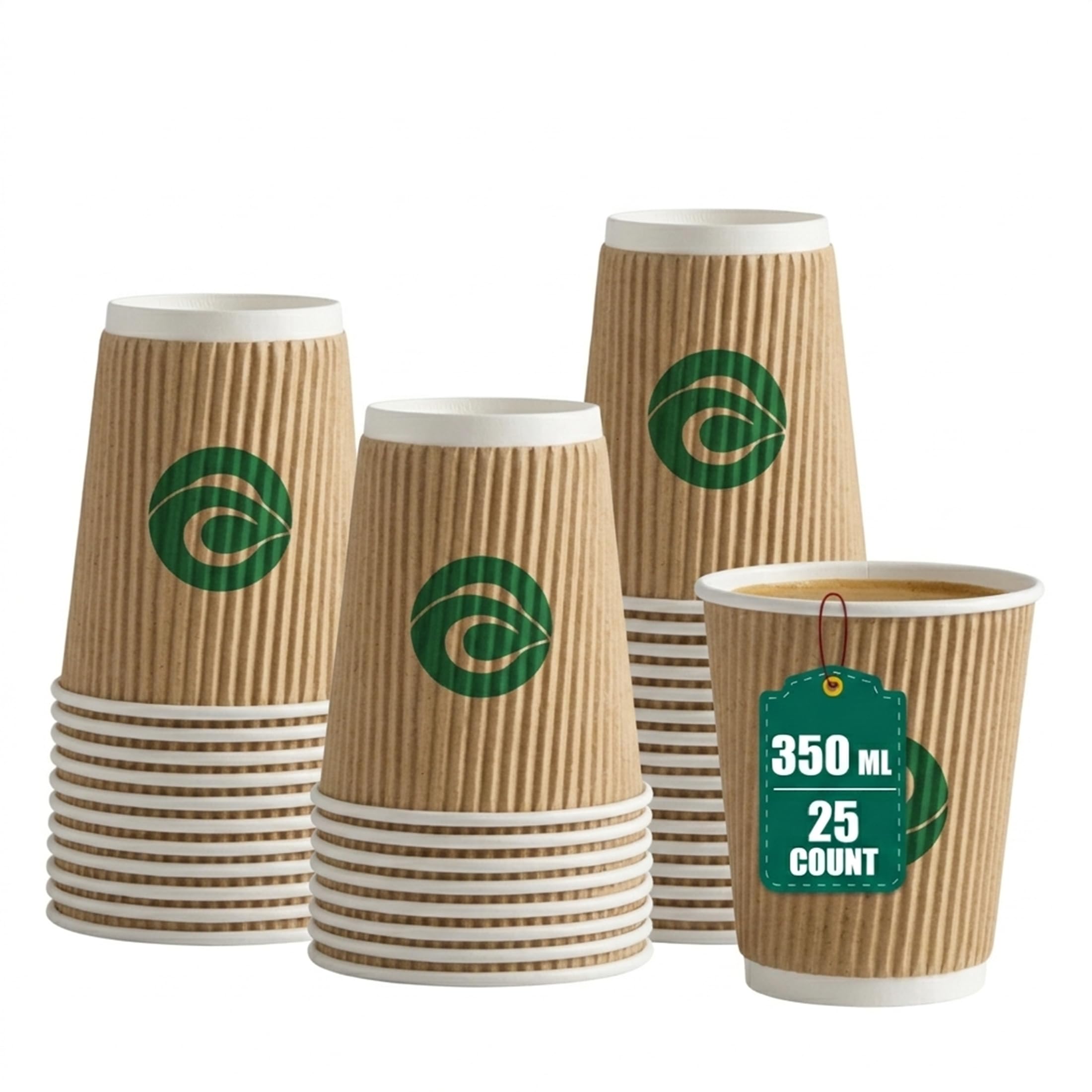 ECO SOUL [350 ml, 25 Count ] Disposable Ripple Paper Cups | Plastic-Free Aqueous Coated | Eco-Friendly & Biodegradable Hot Cups | Use & Throw Party Glasses | Ideal for Tea & Coffee | 530 GSM