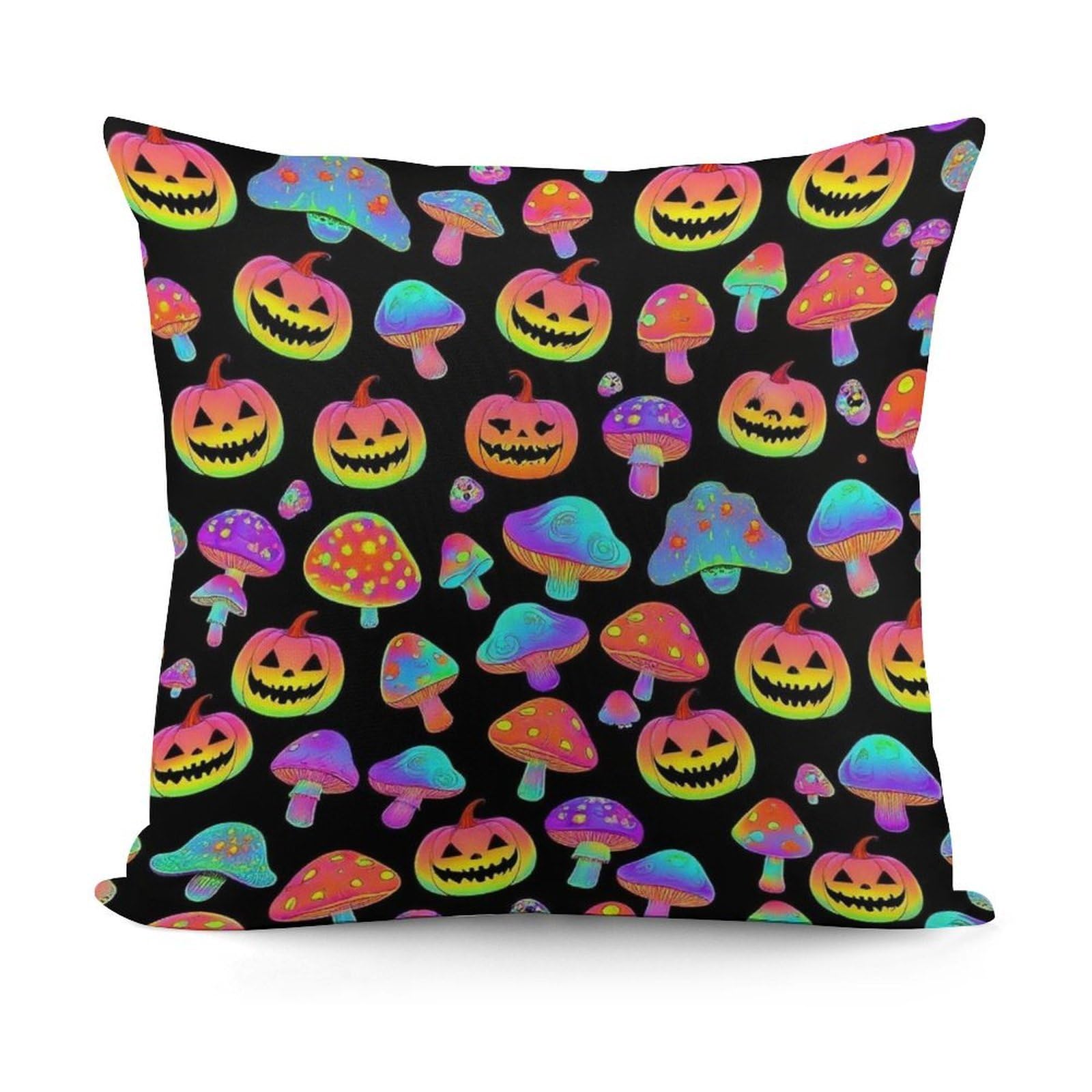 Smazdfxx Picture(409) Soft Halloween Pumpkin Trippy Mushroom Plush Pillow Covers Decorative Pillow Cases For Bed Sofa Living Room Home Decor