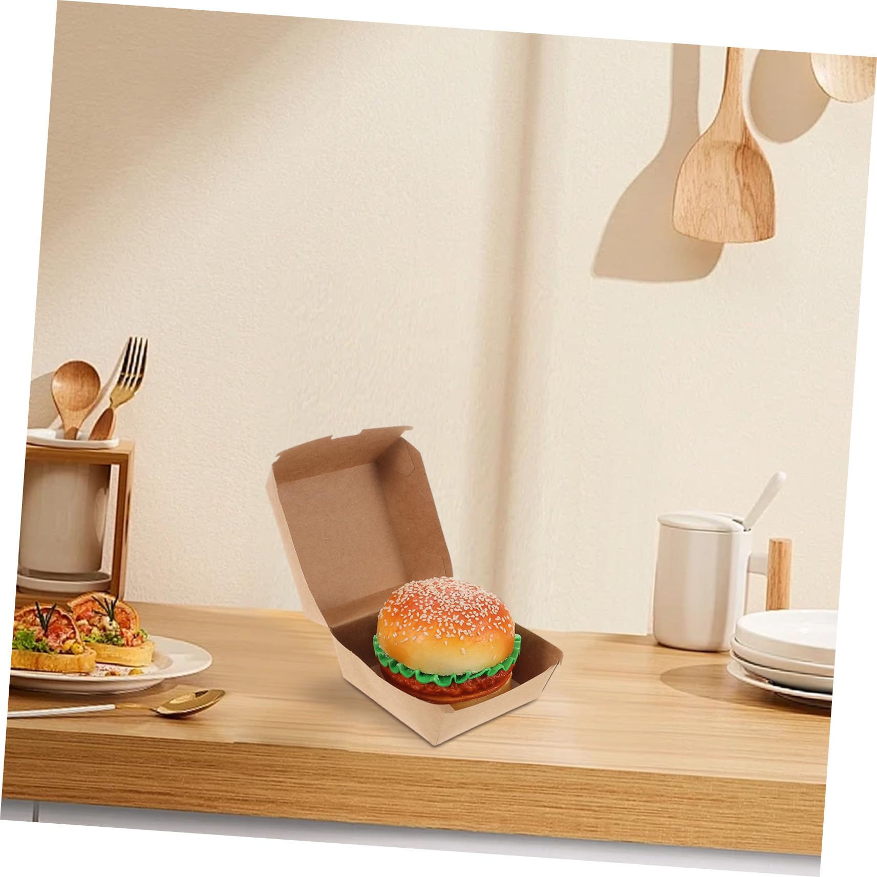 Cabilock Hamburgerboxen Kleine Mitnahmeboxen aus Kraftpapier 30 Stück Lebensmittelecht und Tragbar für Picknick und Takeaway