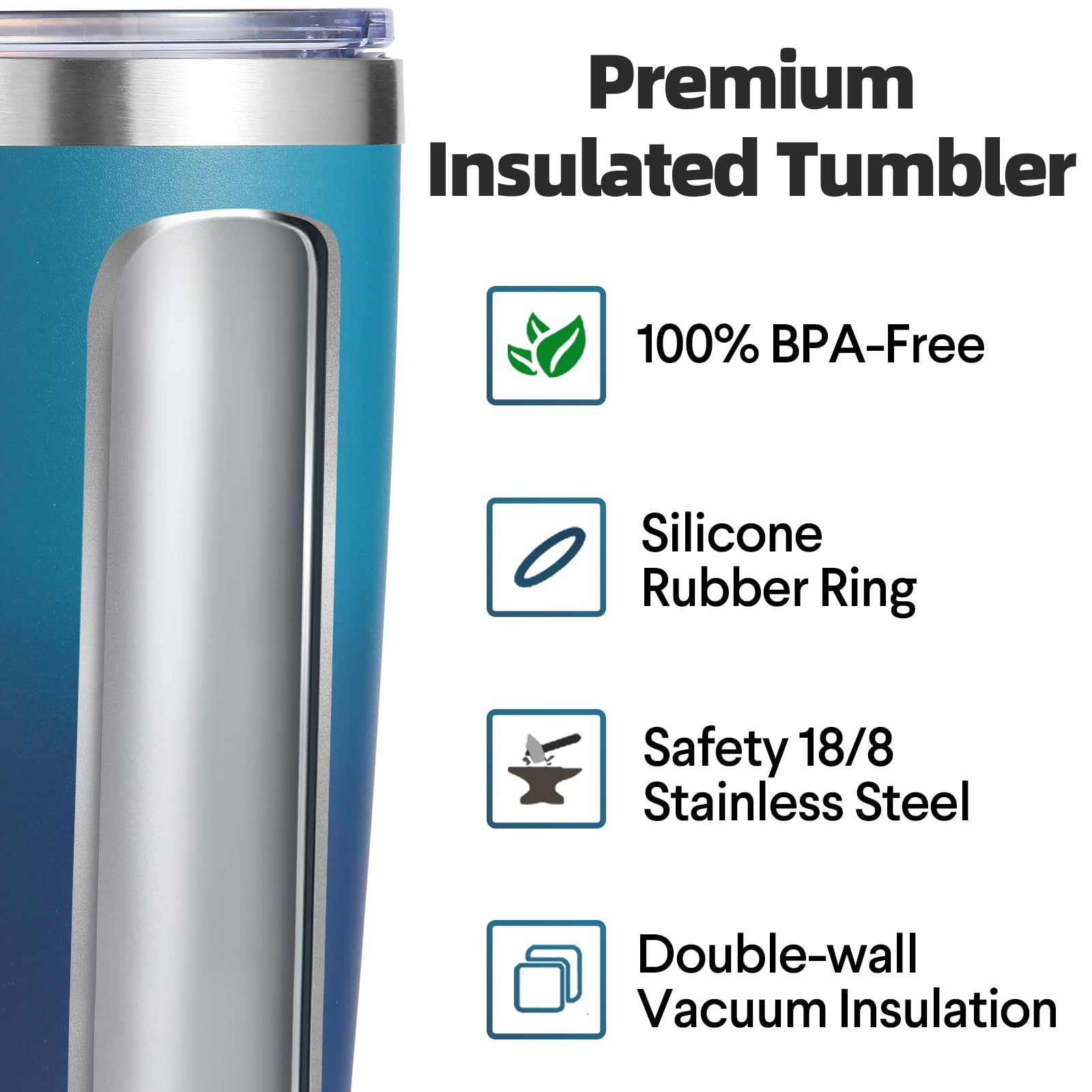 Volhoply 20oz 550ml Travel Insulated Tumbler with Lid and Straw Bulk 4 Pack - Image 3