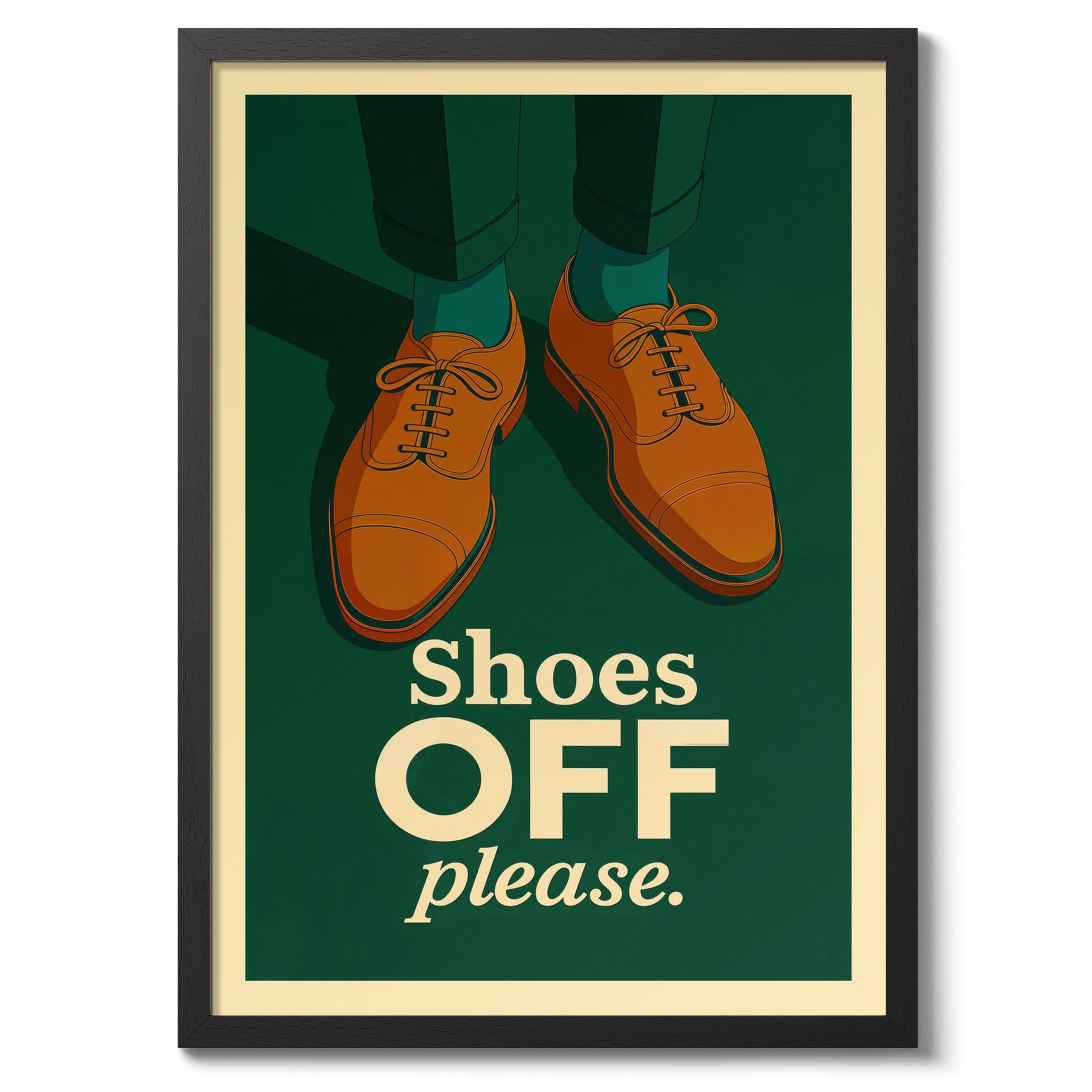Shoes Off Please Poster, Vintage Retro Funny Print, Kitchen Wall Art, A1 (Black Frame) - 86.9x62.4cm โ image 1