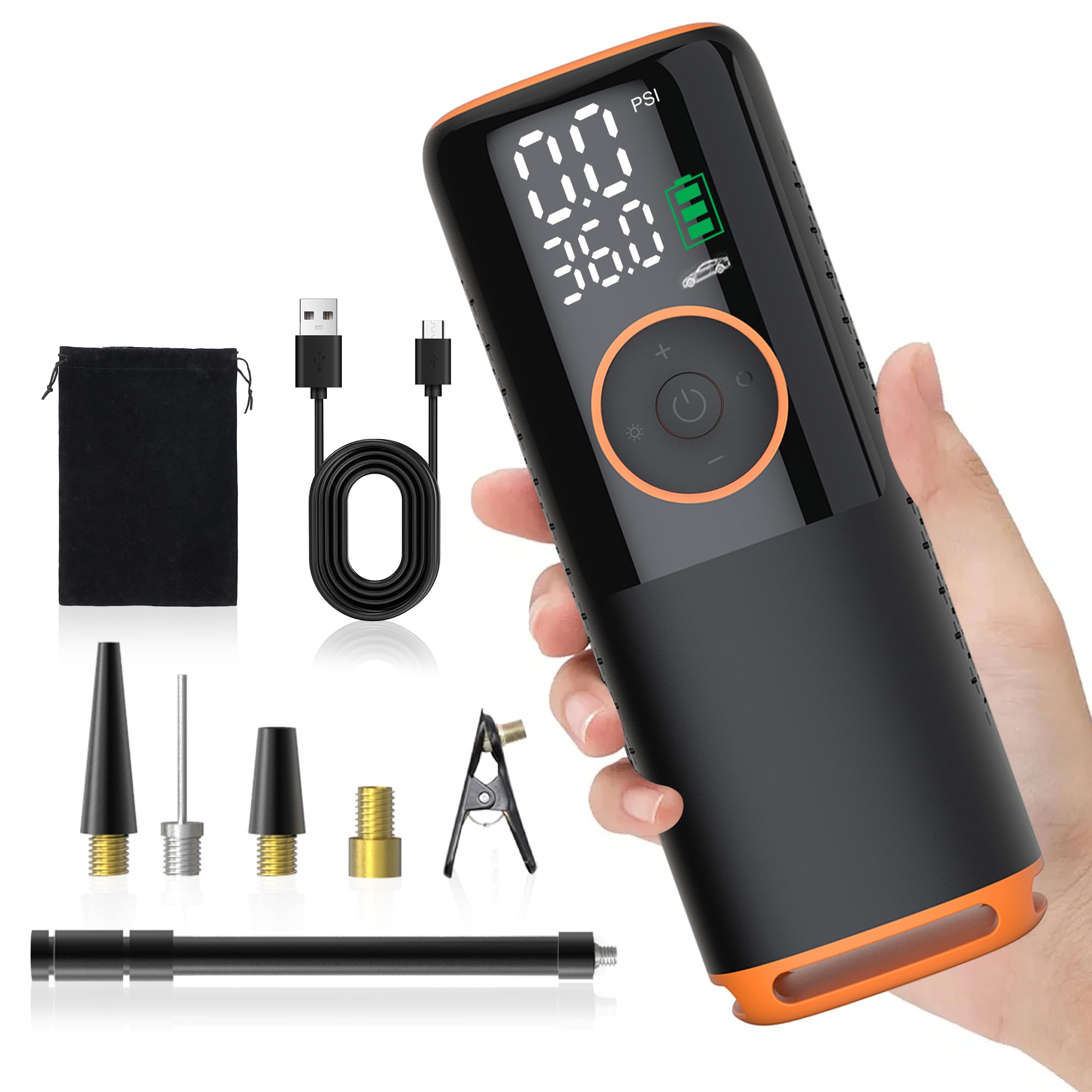 空気入れ 自転車 電動空気入れ バイク 車 【8000mAh・最大160PSI】 タイヤ エアーポンプ コンパクト 充電式 自動車 米式/仏式/英式/浮き輪 バルブ対応 電動エアーポンプ SOS/LED 懐中ライト付き 自動停止