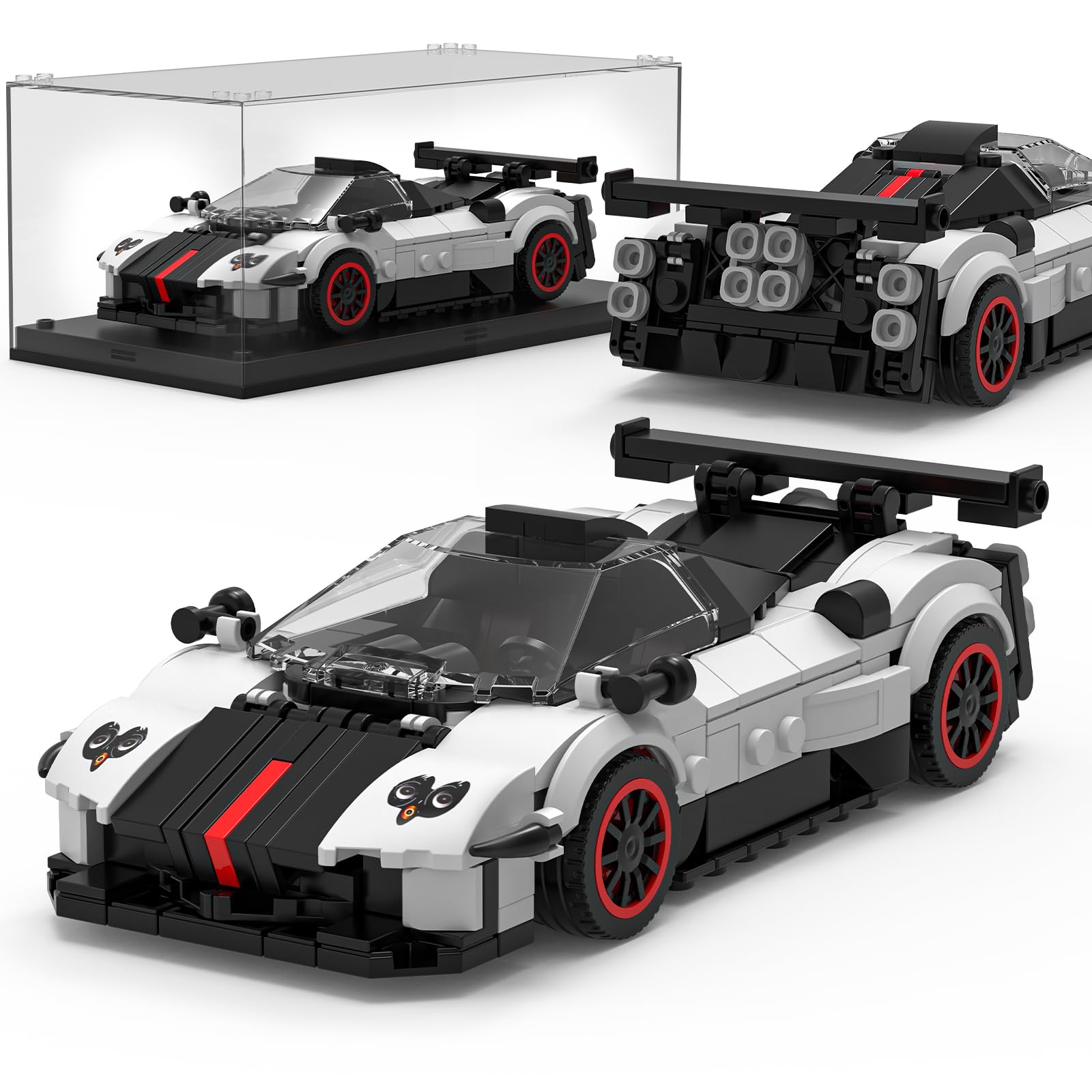 Mould King Technik Speed Champion Rennwagen Bausteine, Supersportwagen Klemmbausteine Zonda Cinque Auto Mit Acryl Vitrine, Modellautos zum Sammeln für Jugendliche und Erwachsene(383 Teile)