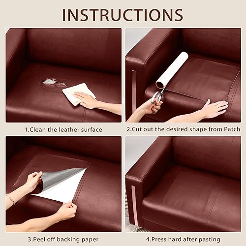 Miniatura 10 de Cinta de parche de reparación de cuero para sofá, 15 x 60 pulgadas, gran autoadhesivo, sofá de cuero, asiento de automóvil, muebles de cuero, kit de