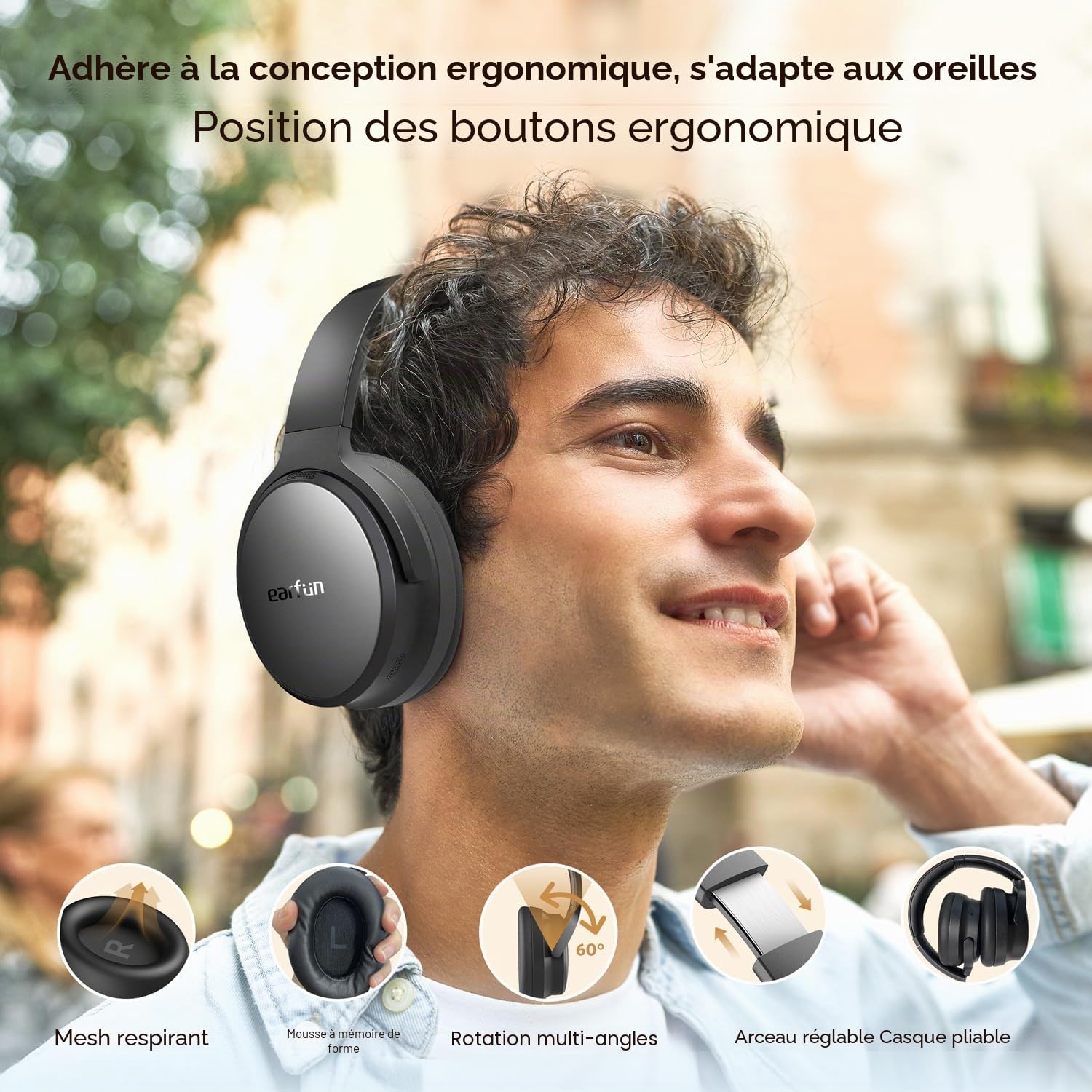 EarFun Tune Pro Casque Bluetooth sans Fil, Casque Réduction Active de Bruit | Hi-Res Audio, Double Haut-Parleur, Autonomie 120 H, Basses Profondes, Bluetooth 5.4, Personnalisation Via App, Noir