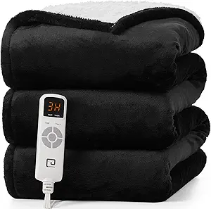 EHEYCIGA Heated Blanket Electric Blanket Full Size - Heating Blanket with 5 Heating Levels & 10 Hours Auto Off, Soft Cozy Sherpa Washable Blanket with Fast Heating, 72 x 84 Inches, Black