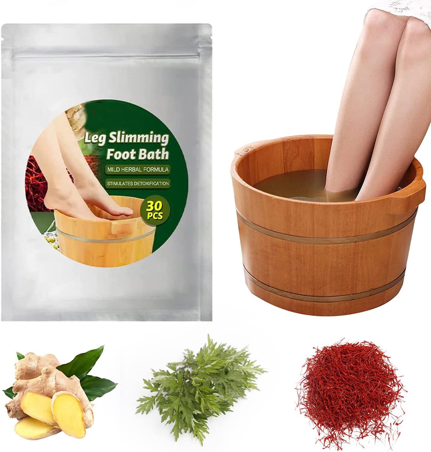 2023 Natural Herb Foot Soak Lymphatic Drainage Detox Foot Care Spa, Ginger Wormwood Saffron Foot Bath Bag, Leg Slimming Remove Stubborn Foot Odor Scent Foot Reflexology Relax Massage(30PCS)