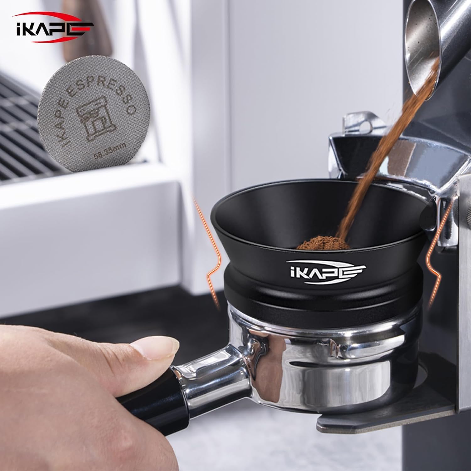 IKAPE 58mm Espresso-Dosiertrichter, Magnetischer Dosiertrichter mit 8 Magneten, Kaffeedosierring Kompatibel mit Allen 58mm Espresso-Filtern