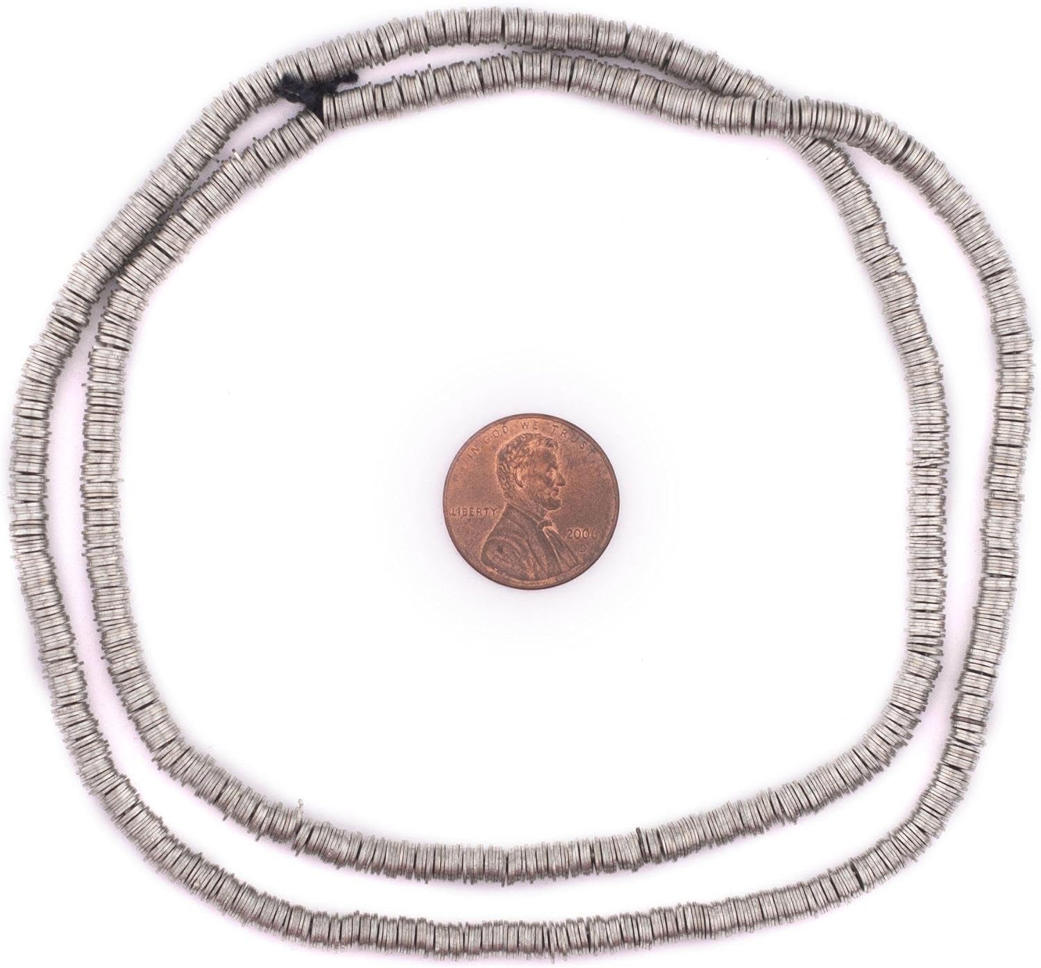 The Bead Chest Antique Silver Flat Disk Heishi Beads (4mm), 24" Strand, Handmade for Jewelry Making & Crafts | Approximately 1200 Beads