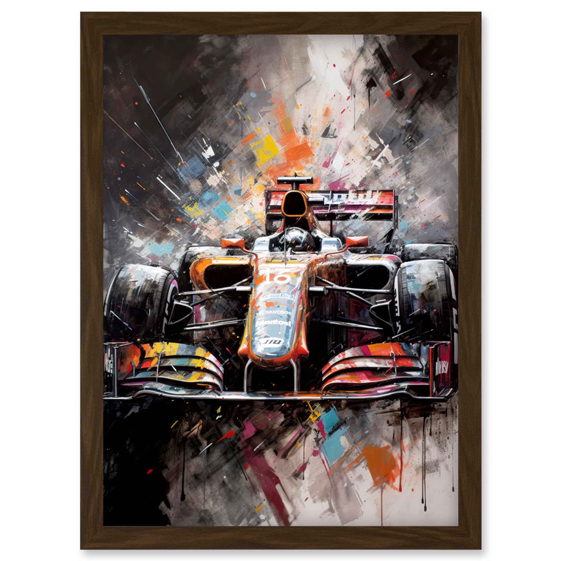 Artery8 Race Car Grand Prix Multicoloured Modern Artwork Framed Wall Art Print A4