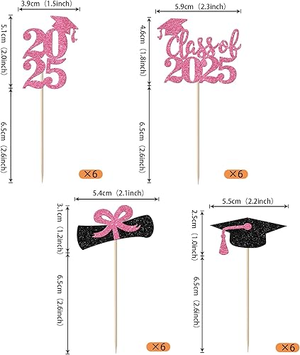 Miniatura 261 de Paquete de 24 adornos dorados para cupcakes de graduación 2025 con purpurina So Proud of You Done Diploma Graduation Cap Cupcake Picks Class of 2025
