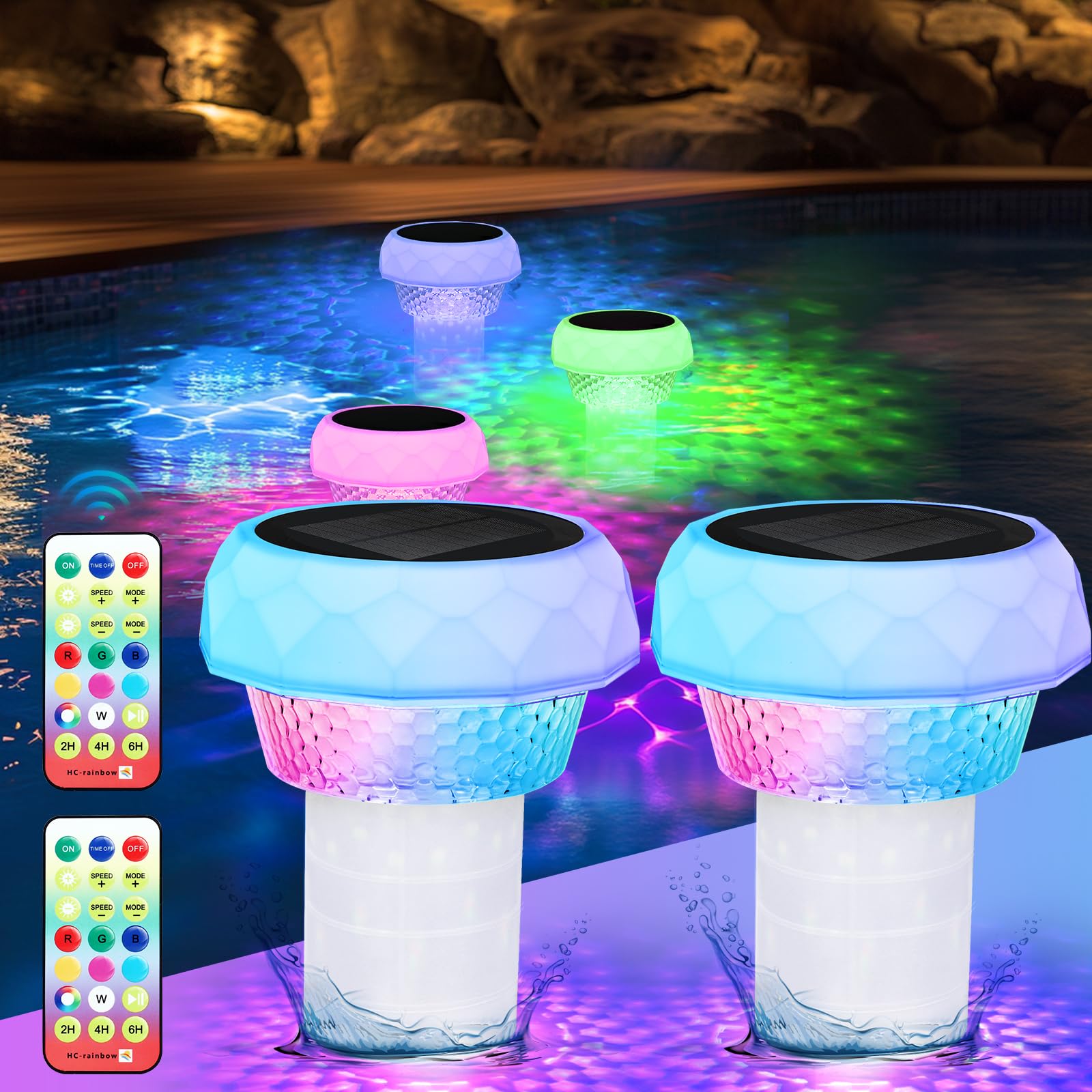 Lampe Solaire Piscine Flottante Diffuseur Chlore Piscine avec Lumière Solaire LED Distributeur de Chlore Flottant avec télécommande Libération Réglable & Ouverture Facile Doseur Flotteur Solaire