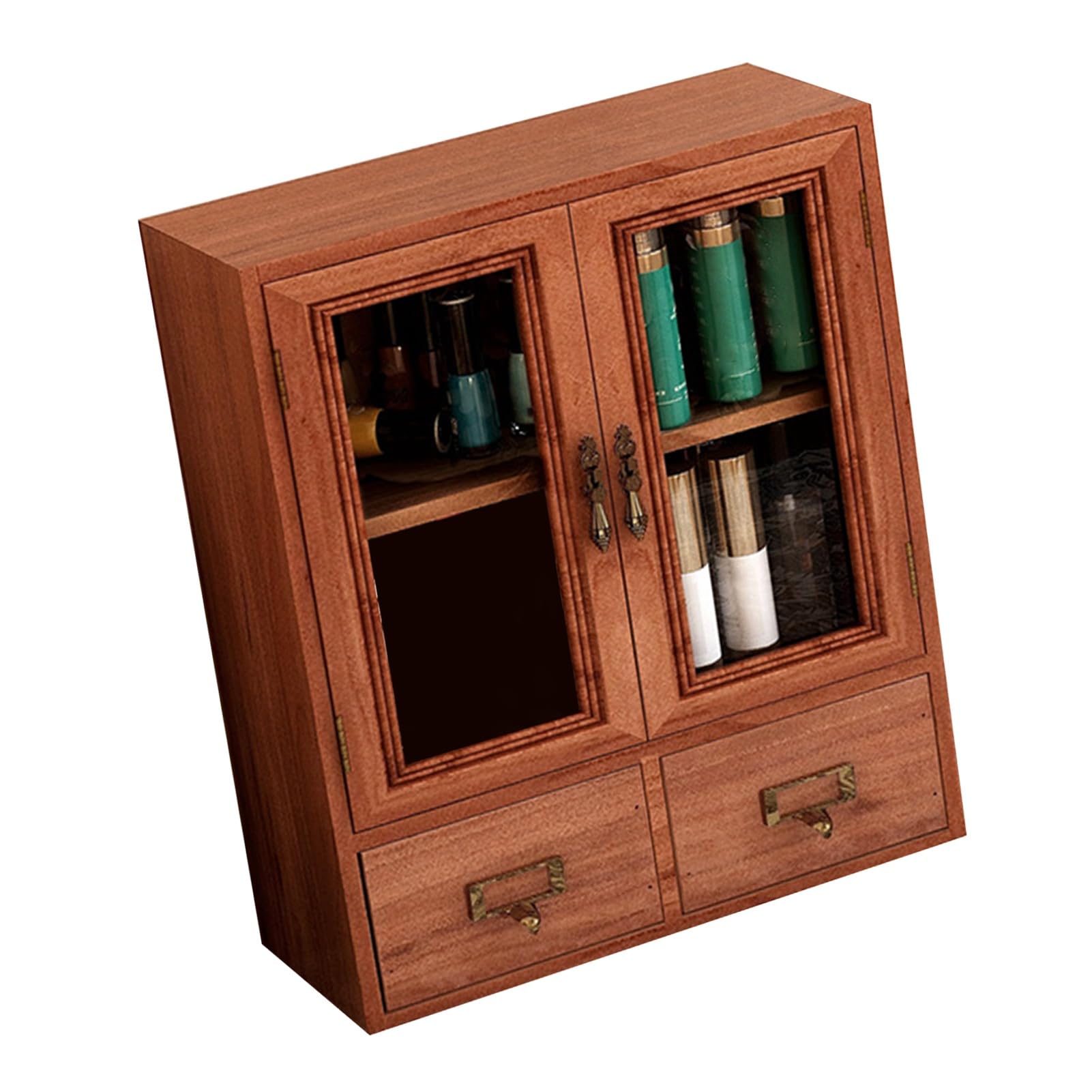 Scaffale da Scrivania retrò in Legno, con Finitura Dipinta a Mano e Grana Trasparente per Organizer da Scrivania per Libri, Profumi e Cosmetici