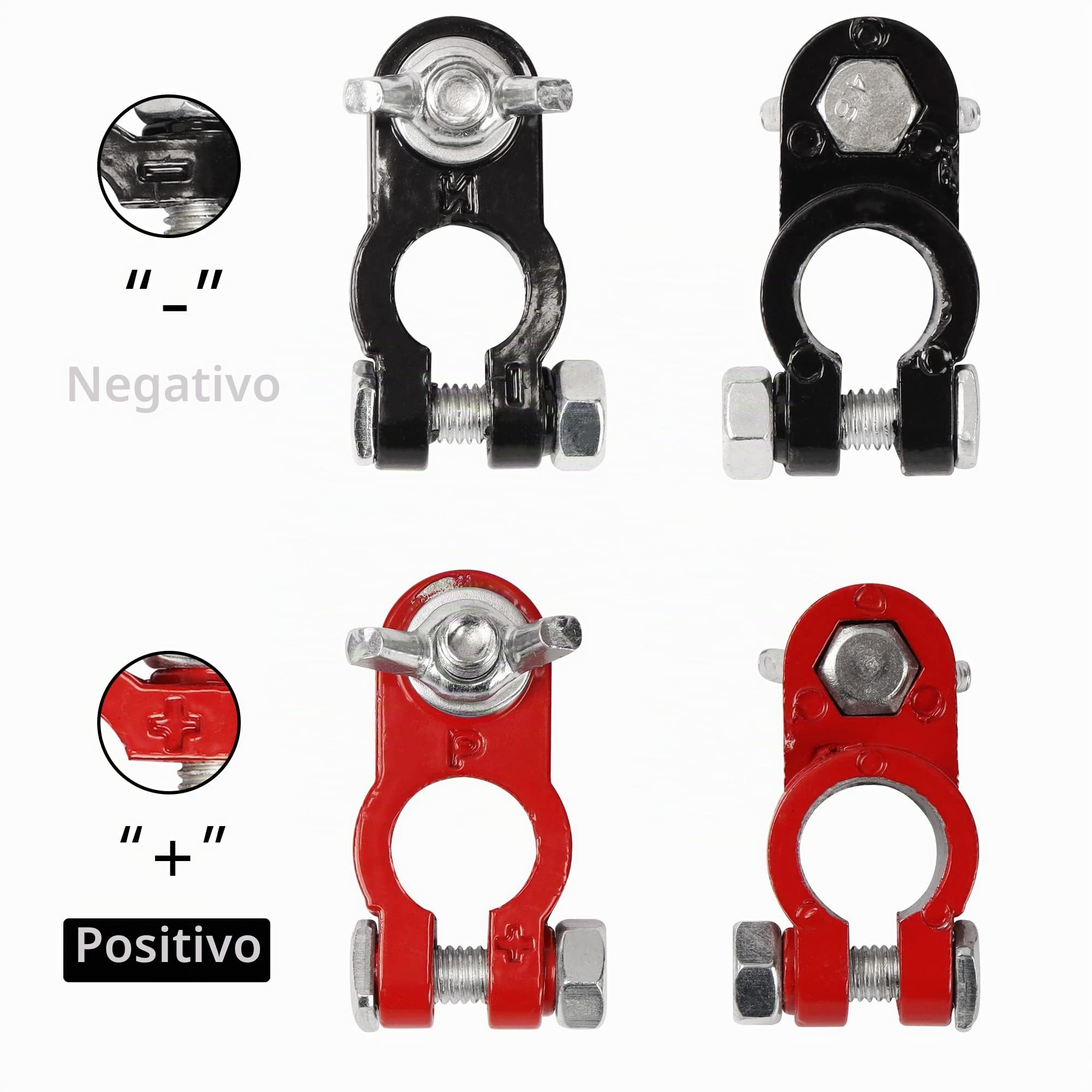 CERRXIAN 1 par de cables de conexión de batería de 10 AWG rojo y negro para batería de coche, aleación de aluminio, conectores para automóvil, marino, solar, solar, autocaravana, motocicleta