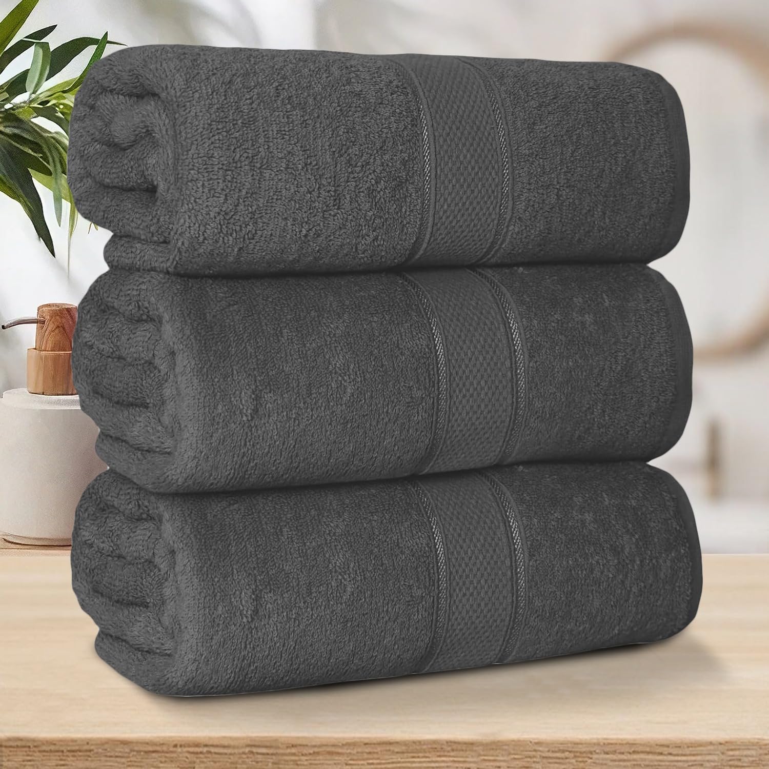 ZZZMRH 3 Pack Premium Bath Sheets towels (90 x 180 cm) - 100% Egyptian Cotton Towels Soft Absorbent Quick Dry Extra Large Bath Sheet โ Super Soft Hotel Quality Bath Towels Large, Grey