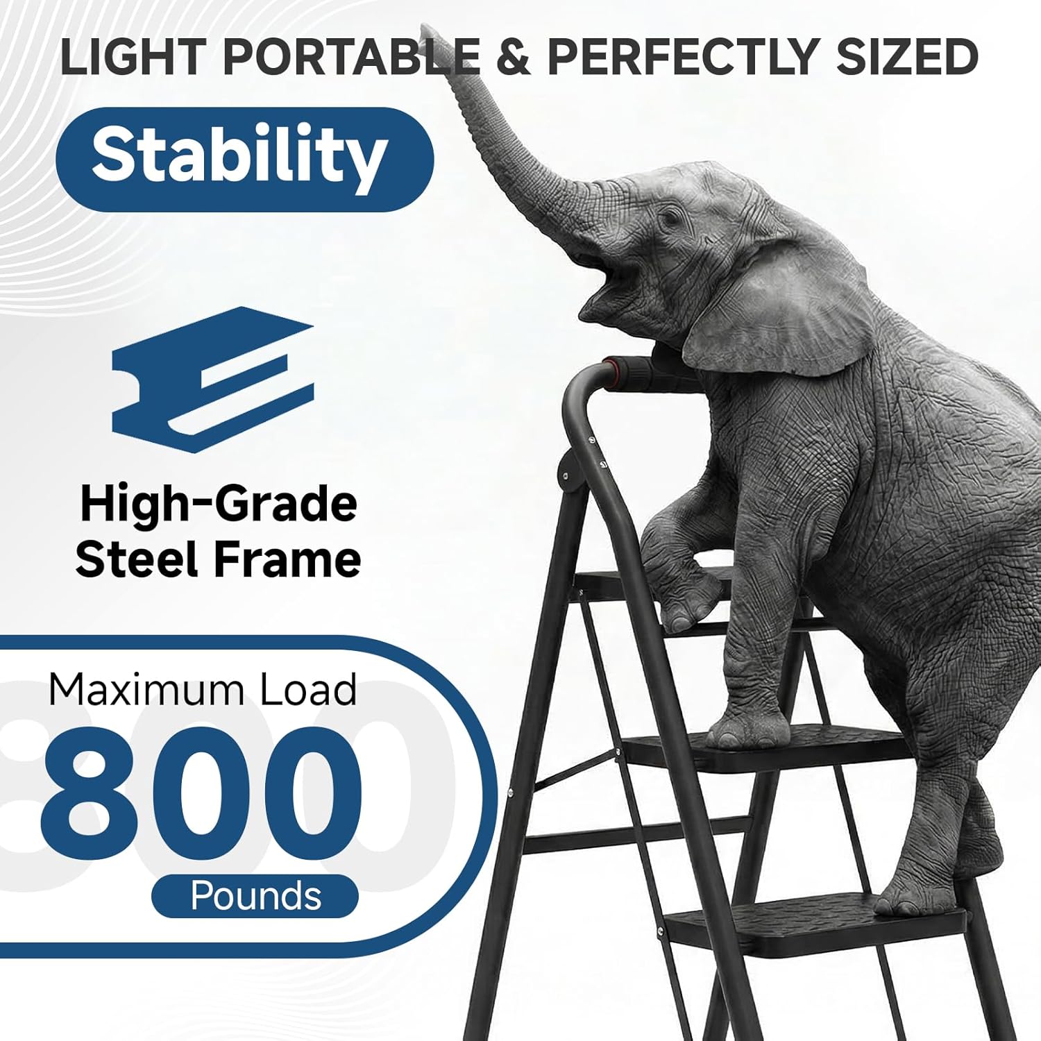 4 step ladder, foldable step stool with wide anti-slip pedal & thick rubber feet, cushioned handle, safe-lock design, folding portable ladder for multi-purpose, 800lb, black classic pure black 4 step
