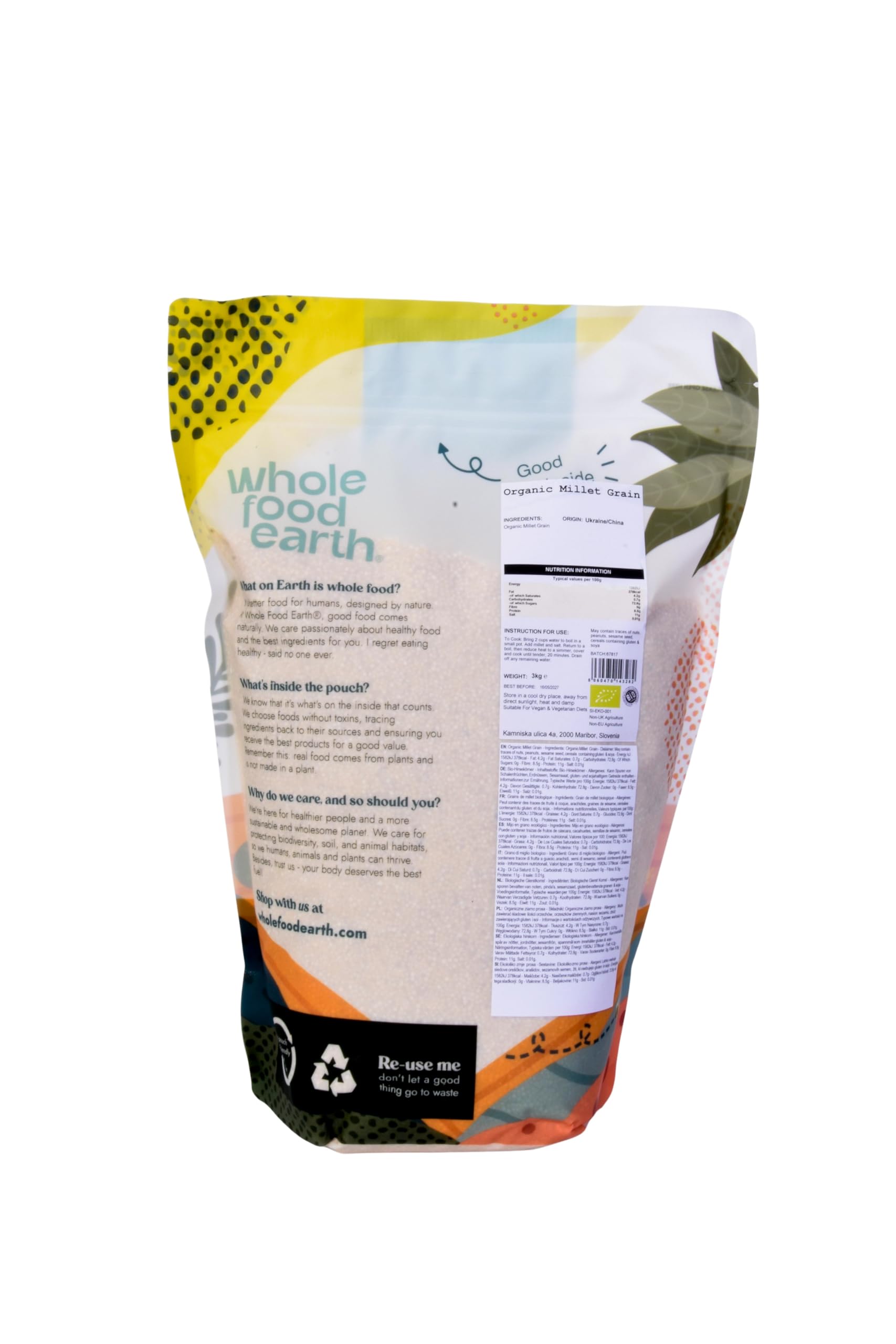 Wholefood Earth Organic Millet Grain – 3 kg | GMO Free | Vegan | High Fibre | Certified Organic