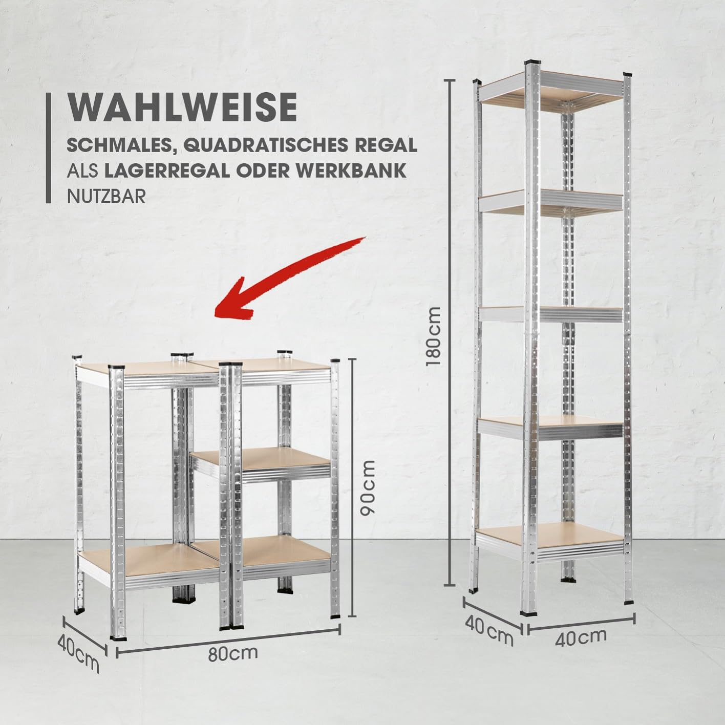 EASYmaxx Schwerlastregal 2er-Set | 875 kg Traglast, 175 kg pro Ebene | Regal und Werkbank | Kellerregal, Lagerregal mit 5 verstellbaren Ablagen | Für Keller, Garage, Hobbyraum, Werkstatt