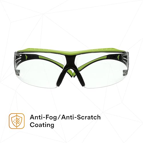 Miniatura 8 de Gafas de seguridad 3M, SecureFit 400X, ANSI Z87, lente transparente antivaho antiarañazos, marco verde y negro, protector de cejas, ligero, puente