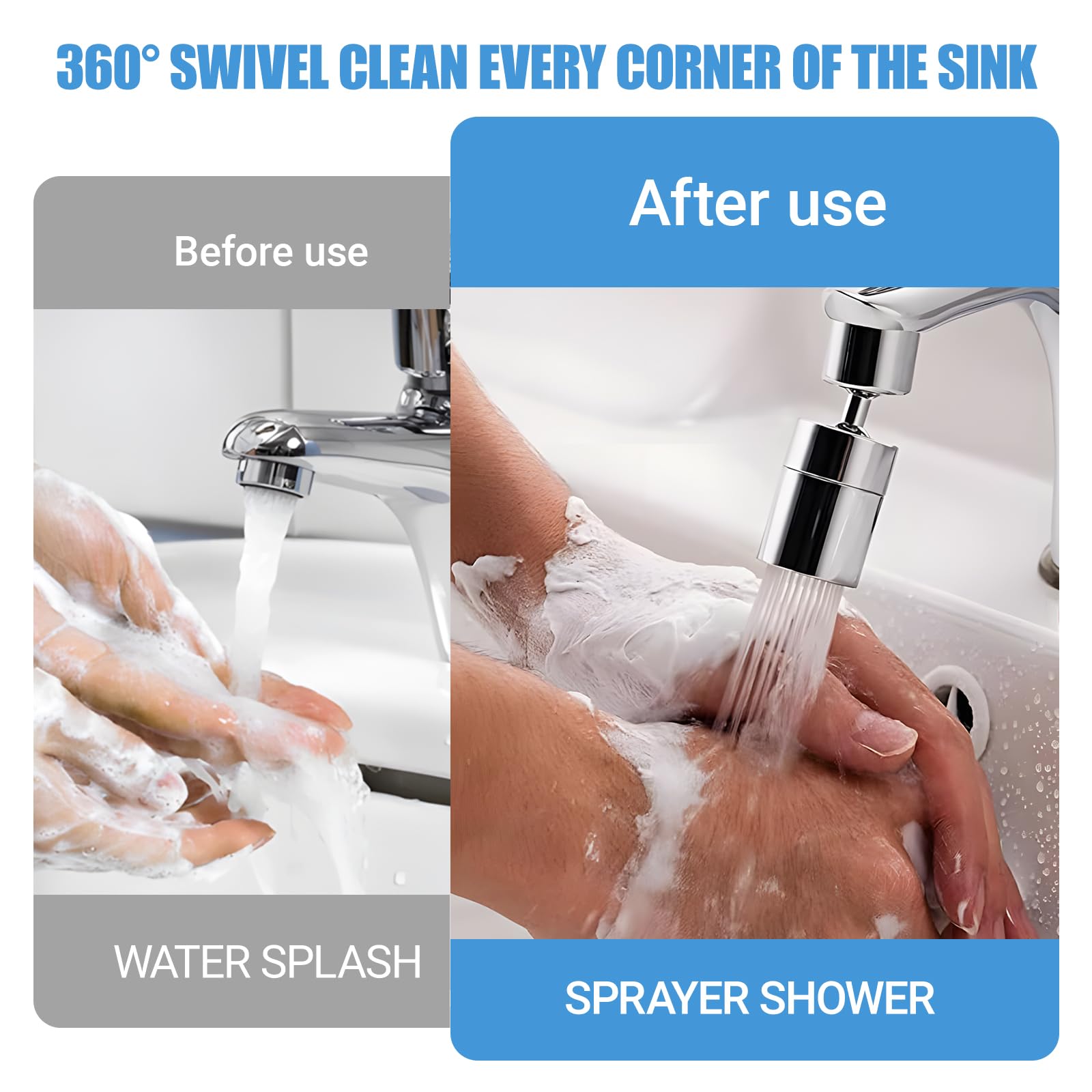 2pcs Tap Adapter for Kitchen Sink 360°Swivel Faucet Extender Universal Kitchen Tap Adapter Attachment, Silver - Image 4