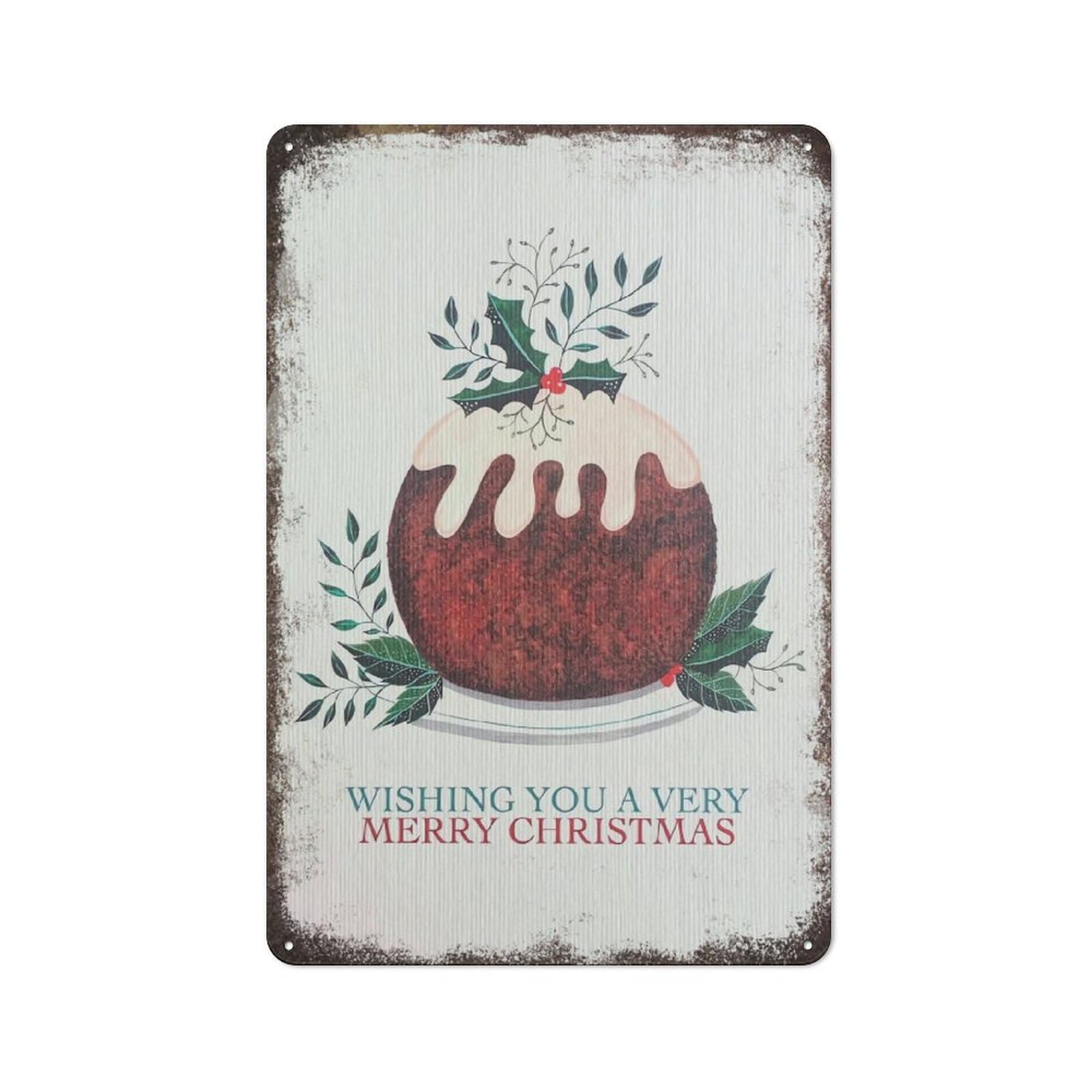 Yelacesing Metalpostera873 Christmas Pudding Poster Festive Holiday Botanical Xmas Art Card Metal Sign Plaque Poster 8X12 Inch