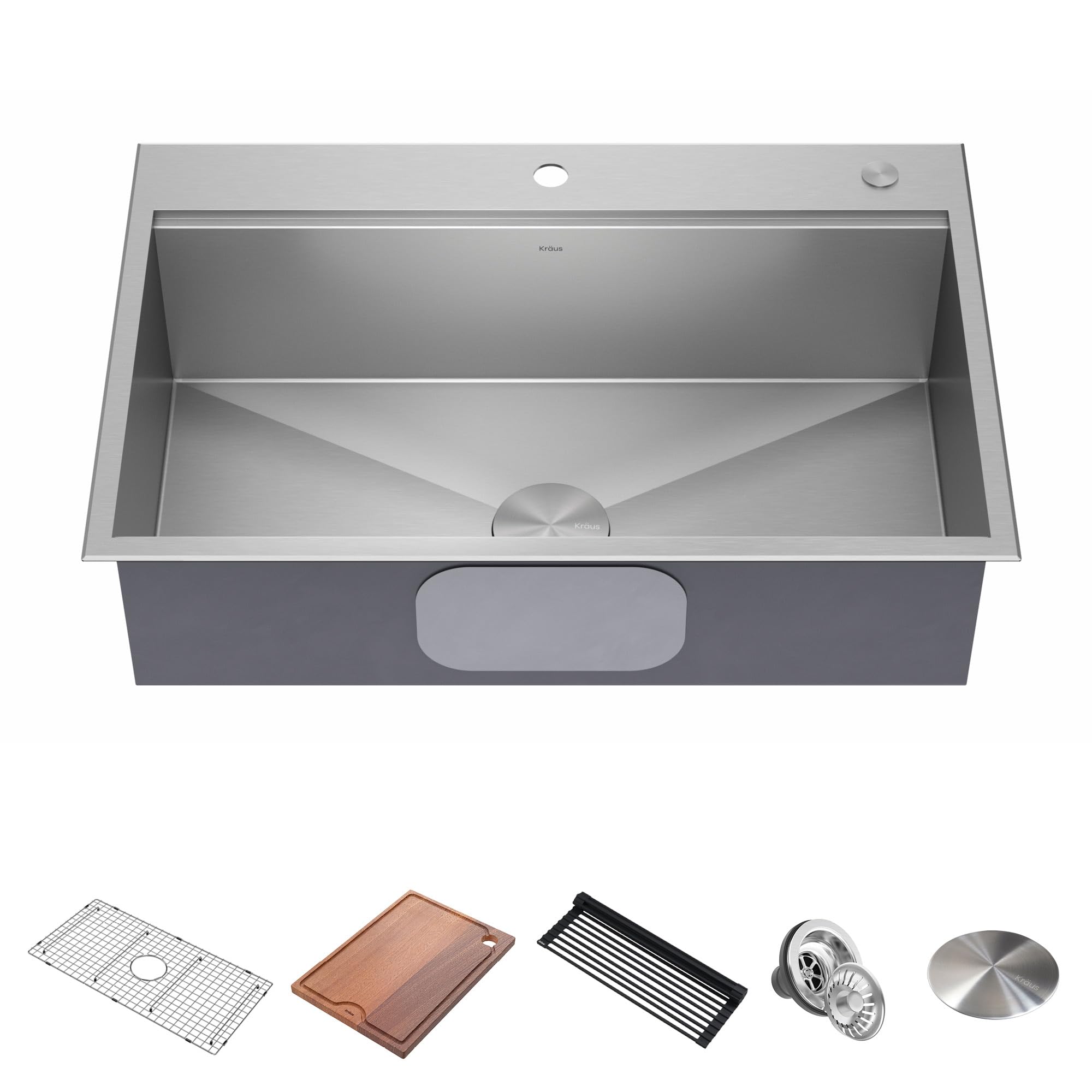 KRAUS Kore 33-in Drop-In Workstation 16 Gauge Stainless Steel Single Bowl Kitchen Sink with Accessories