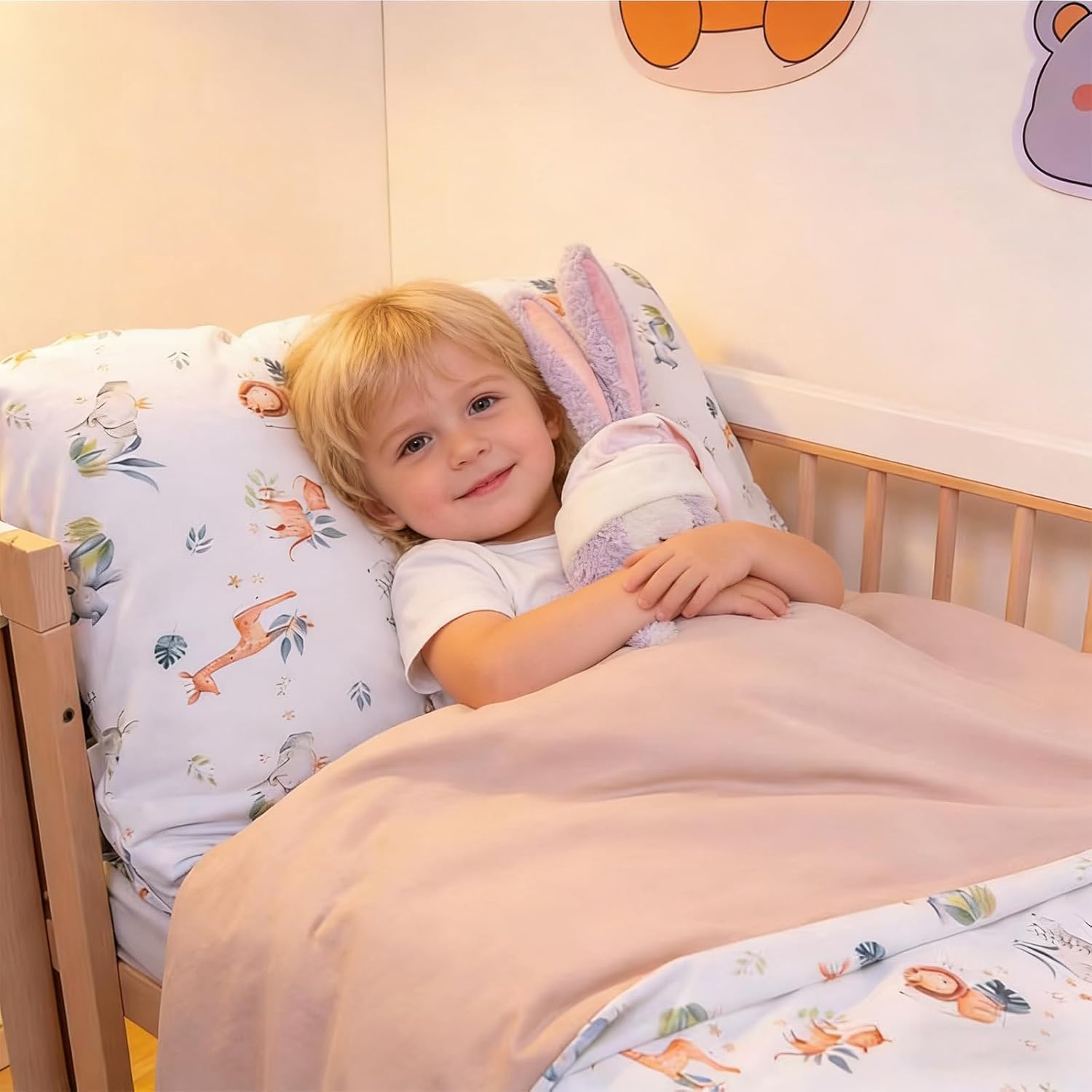 Toddler Comforter, Warm Baby Blanket for Toddler Bed, Lightweight All Season Animal Quilt Kid Duvet Insert with 100% Cotton Soft Detachable Cover, Machine Washable 47x59in Animals