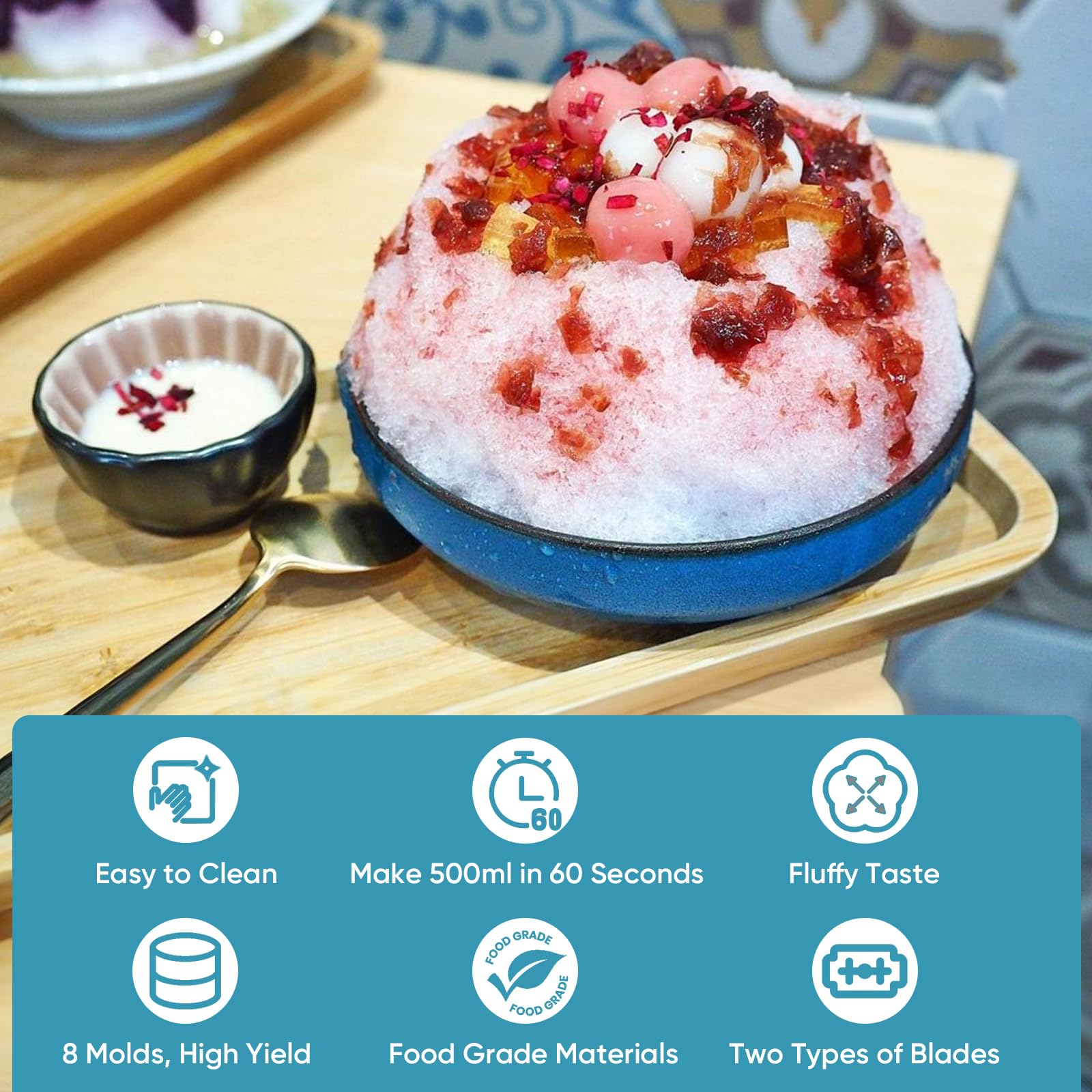 TPGSING Accesorio Picador de Hielo para Batidora de Pie para KitchenAid, Picador de Hielo con 8 Moldes para Hielo, Máquina de Conos de Nieve para KitchenAid con Cuchillas Gruesas Finas Reemplazables