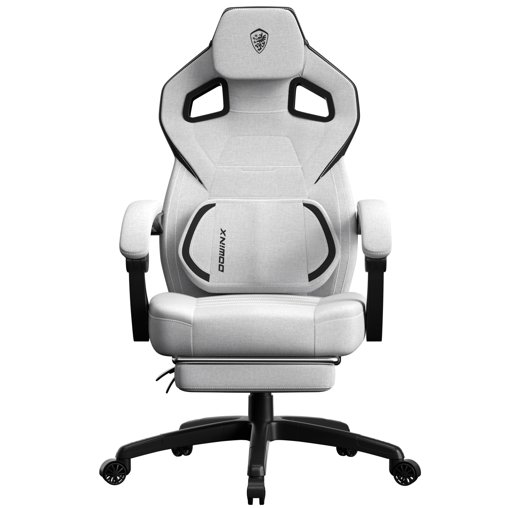 Dowinx Silla de gaming de tela con reposapiés, silla de juego grande y alta para personas pesadas, silla para videojuegos para ordenador, para adultos, con masaje (blanco gris)
