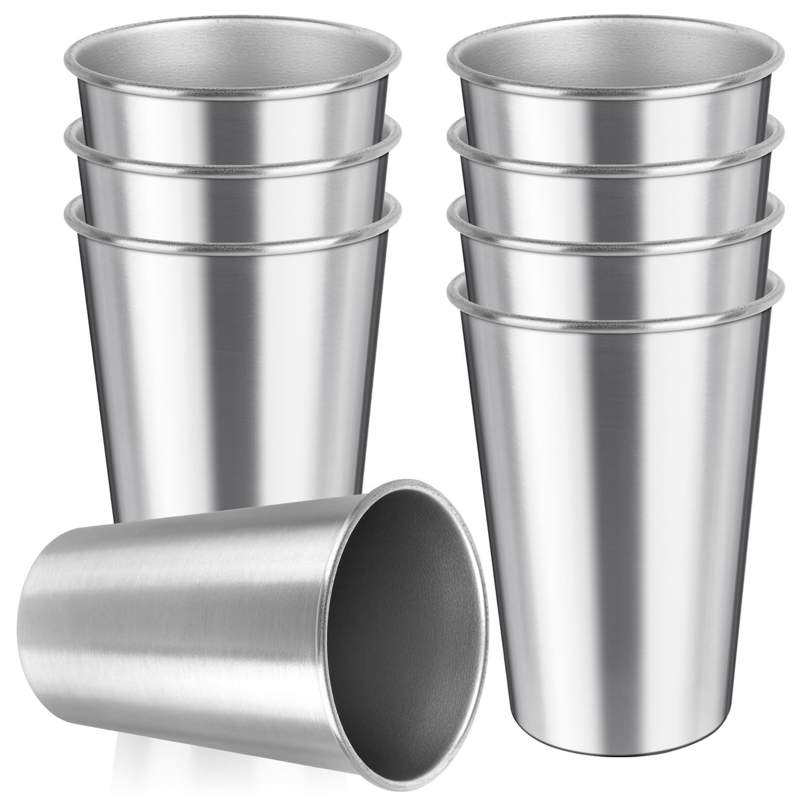 Akamino 8 Pcs 304 Stainless Steel Cup 500ml /17oz, Stackable and Reusable Beer Tumbler, Portable Metal Drinking Glasses Water Cups for Home, Party, Travel, Camping