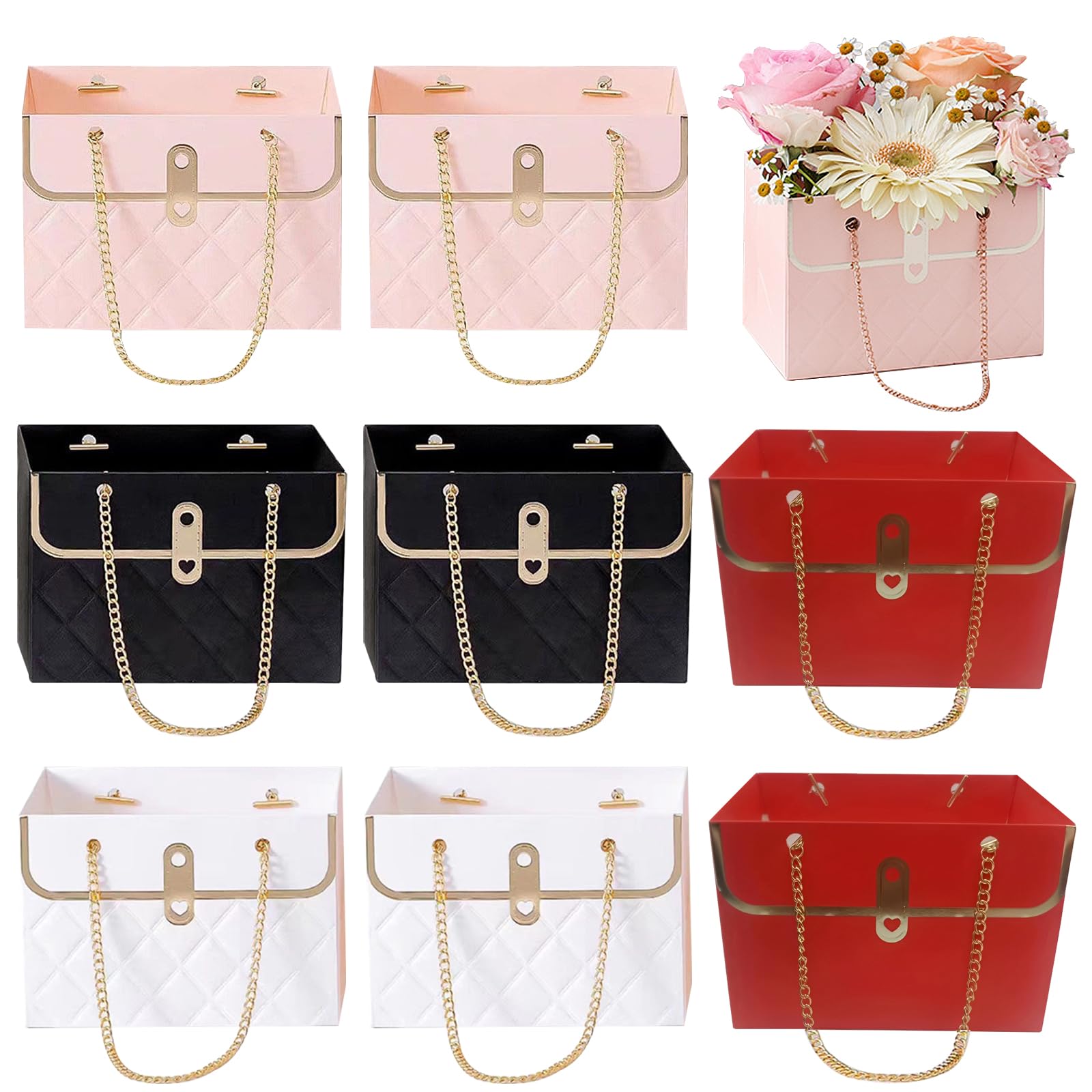 Flower Boxes for Bouquets, 8 Pcs Flower Bouquet Box Kraft Paper Flowers Bags Square Soap Flowers Bouquet Handbag Floral Packaging Bag for Wedding Birthday Graduation Party