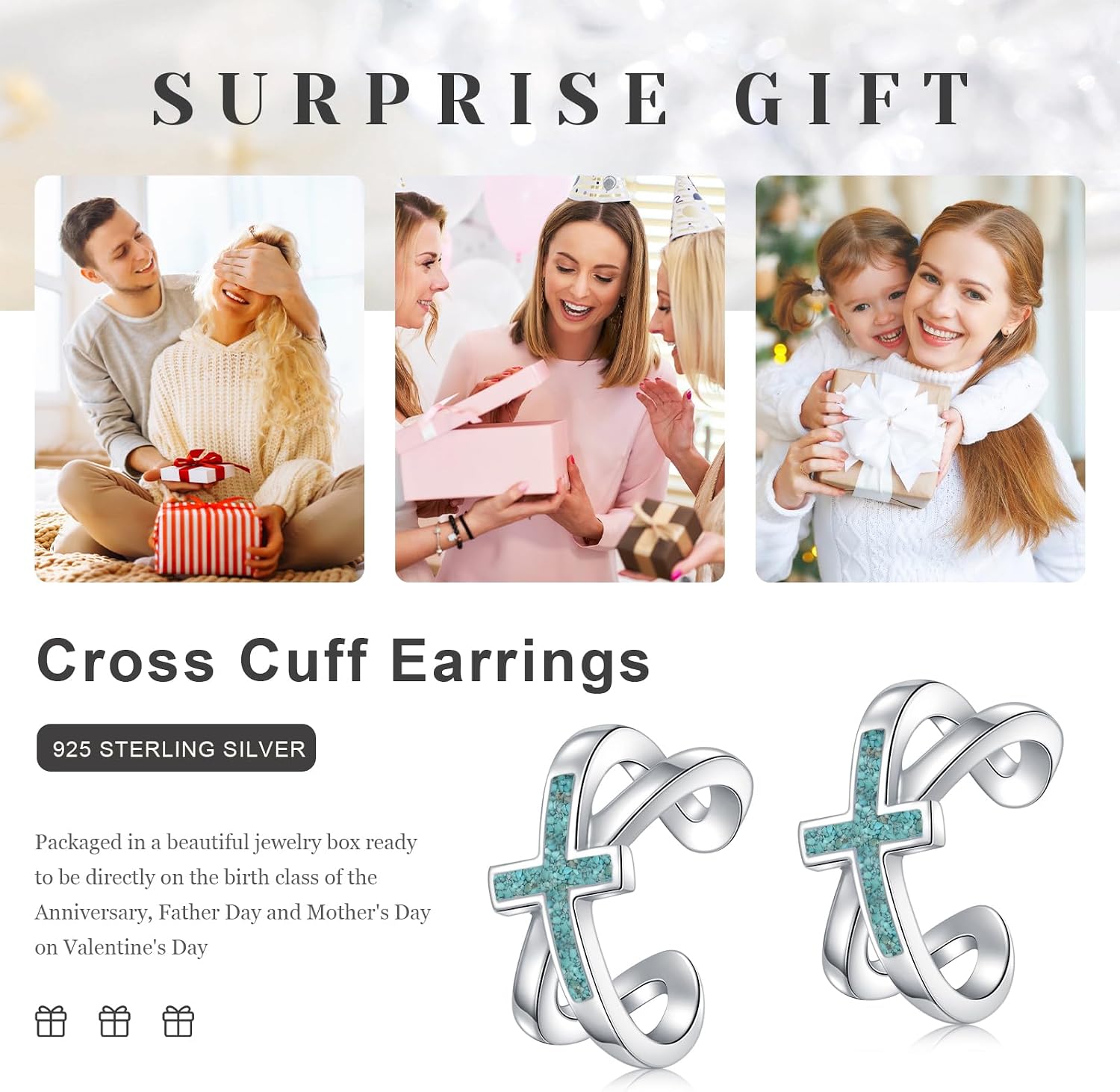 Cross/Celtic Knot/Filigree/Tree of Life/Octopus Earrings 925 Sterling Silver/Black/Gold Ear Cuff Non Pierced Jewelry Gifts for Women