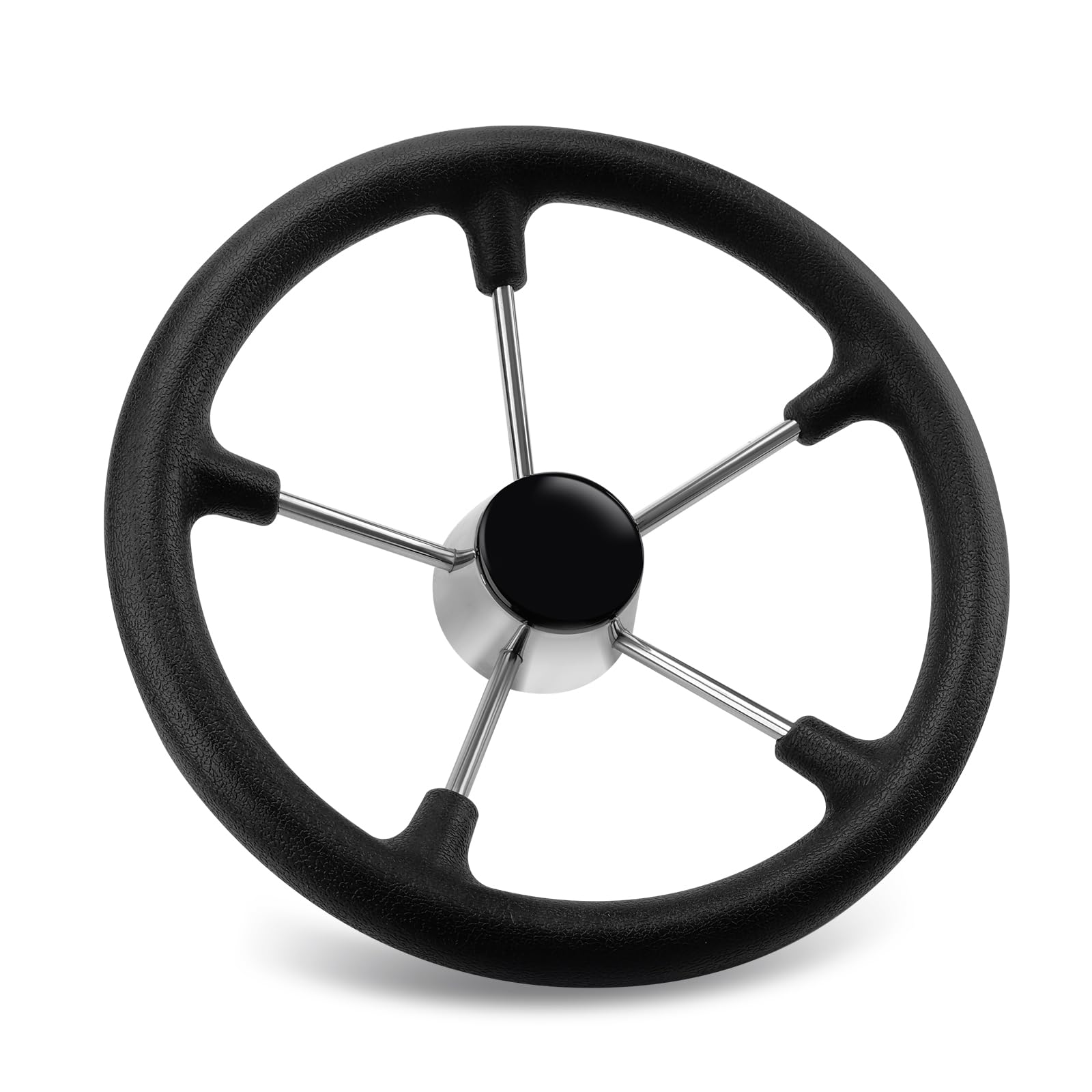 Geloo Volante per barca in acciaio inox con schiuma PU nera a 5 razze da 13-1/2" antiscivolo e anti-sudore (Nero)