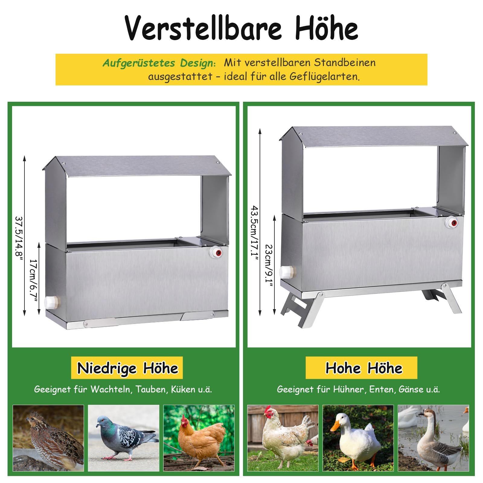 Hühnertränke 9 Liter Edelstahl Automatische Hühnchen Wasserer Automatische Geflügel Wasserer Spender Mit Float Ventil Und Bein Große Kapazität Metall Hühnchen Wasser Für Hühnchen Ente Taube Gans