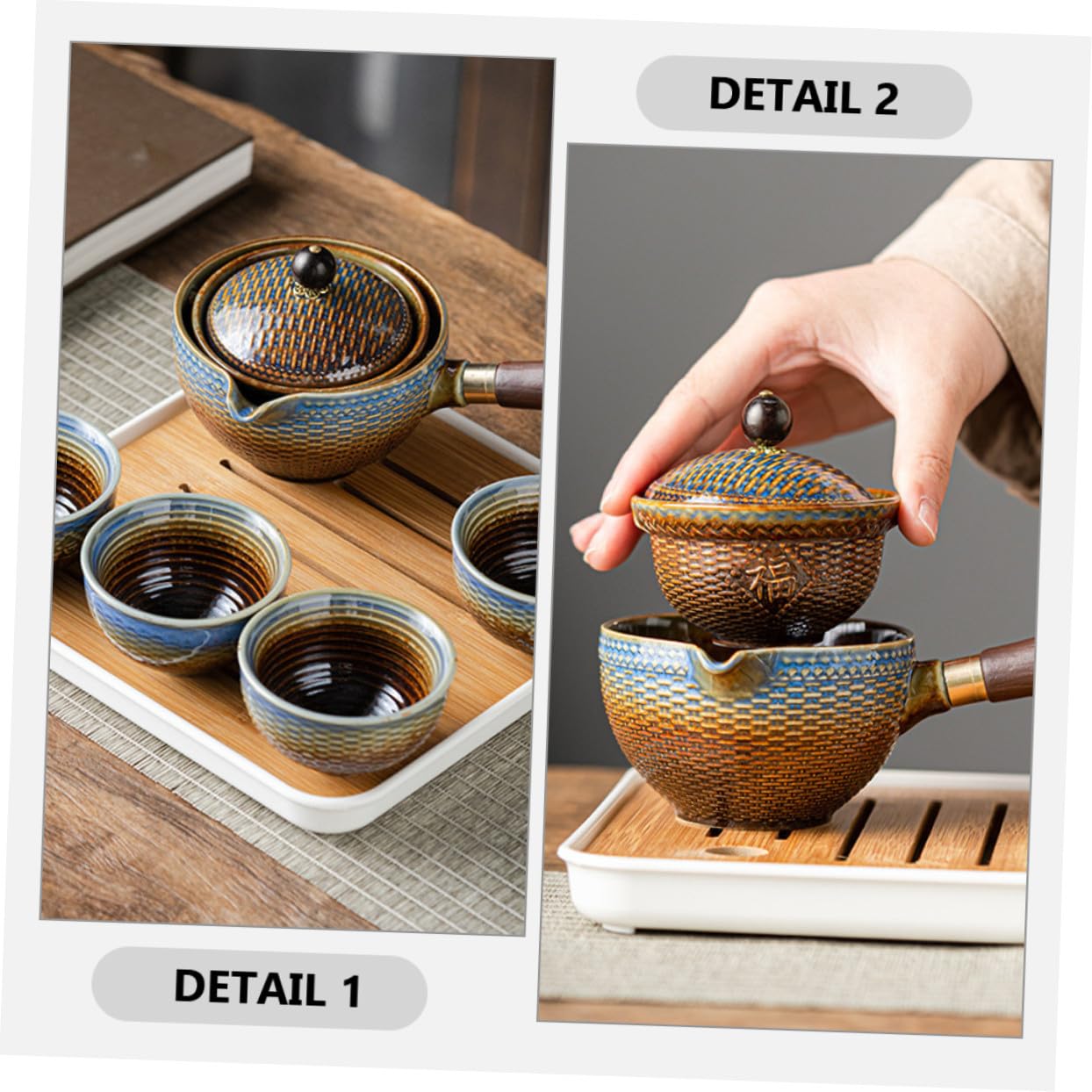 Mipcase Juego de Té y Material Bambú de Cerámica Portátil Diseño Elegante Adecuado para Viaje y Uso en Casa para Aficionados al Té