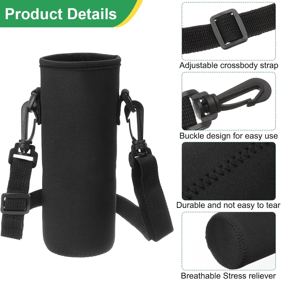 JEYORZY 1Pezzi Protezione per Bottiglia D'acqua, 1000ML Porta Borraccia Termica Custodia Antiscottatura Custodia con Tracolla Regolabile, Portaborraccia, Borsa Termica per Borraccia, per Sport Viaggio