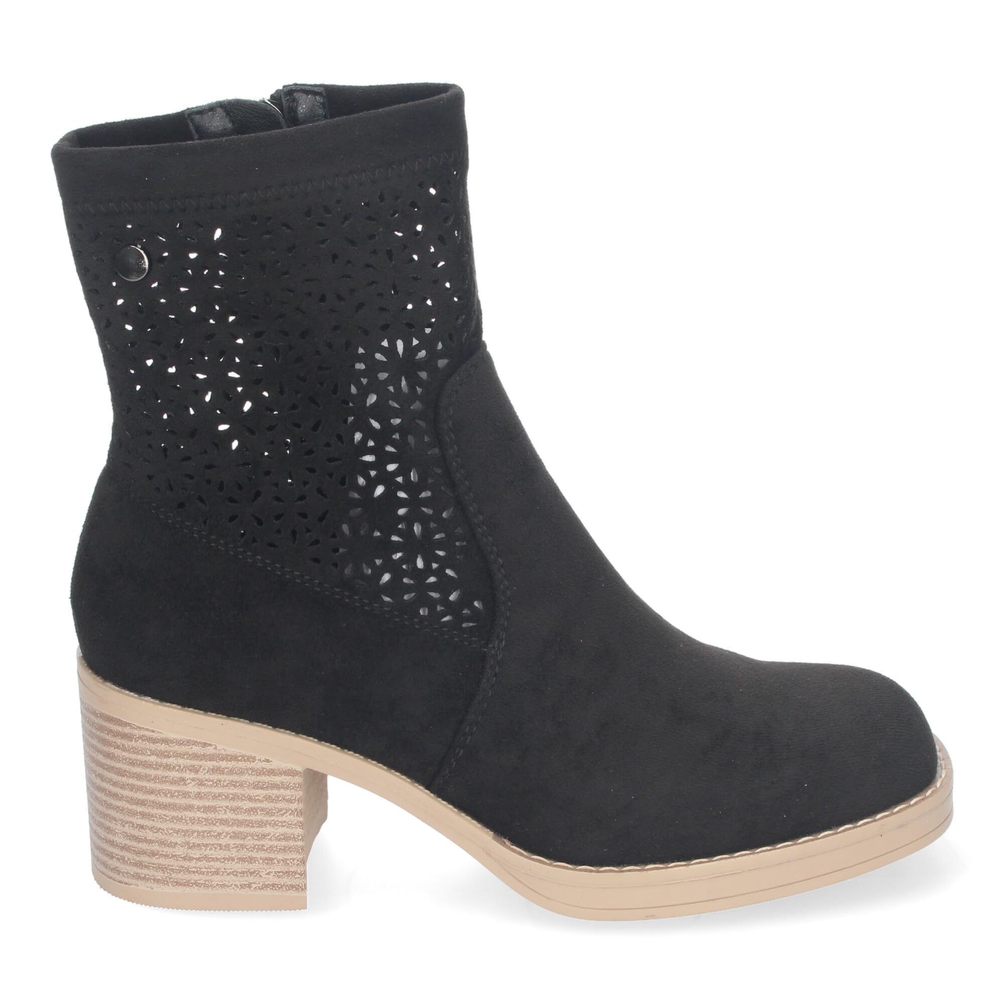 shoes&blues.es Botines de Mujer Primavera Verano Elegantes y Comodos con Tacon Ancho, Diseno Perforado con Cremallera Lateral, Ideal para Cualquier Ocasion