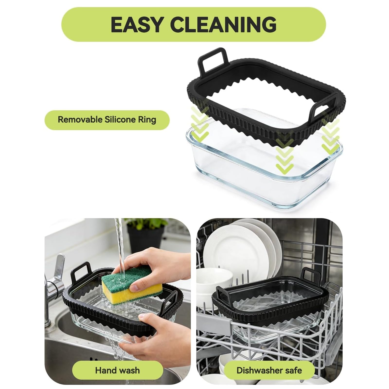 Teglia per friggitrice ad aria, accessorio in vetro per friggitrice ad aria, adatta per Ninja AF400EU/DZ400EU/AF500EU, senza BPA/PTFE, con anello in silicone rimovibile (Confezione da due)