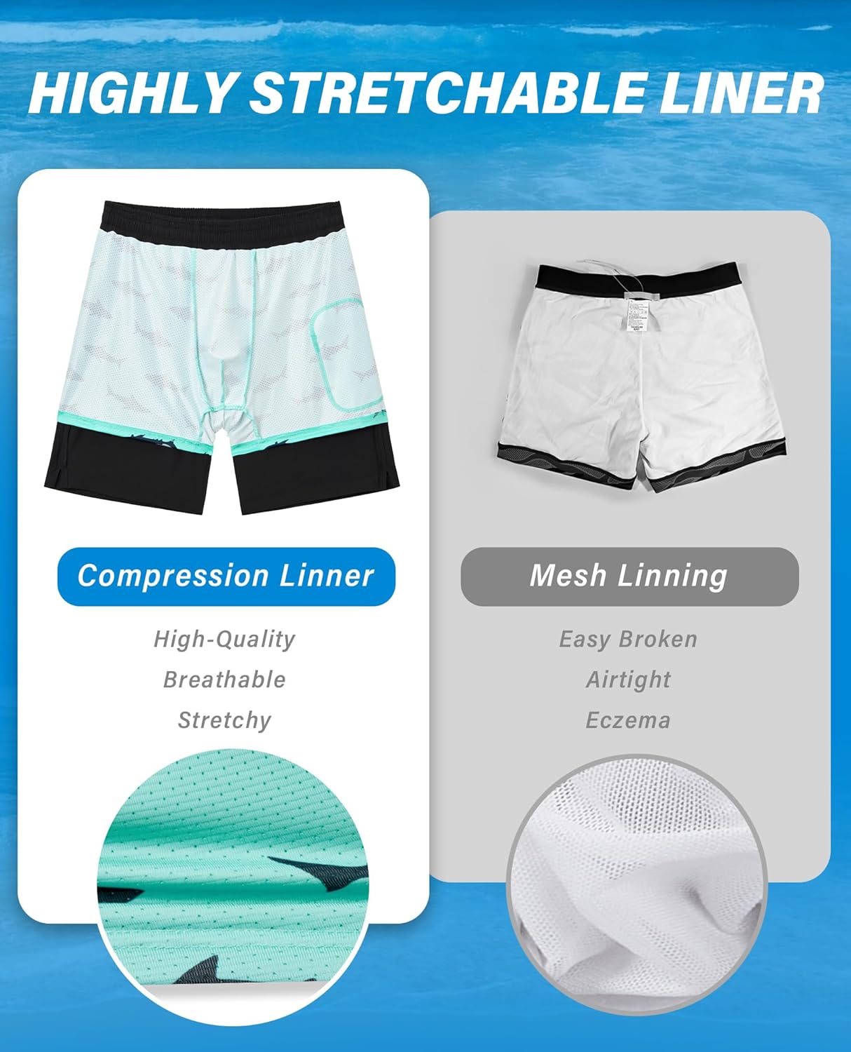 7inch Mens Swim Trunks: 2 in 1 with Compression Liner Stretch Quick Dry Drawstring Shark Pockets Beach Pool Vacation - Image 4